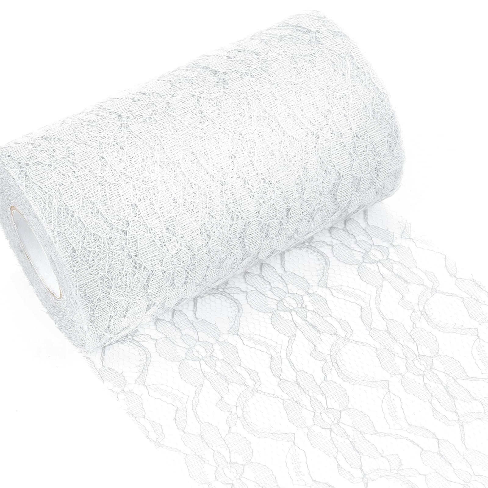 FOUORTUNATE-BEE Tischläufer Tischläufer Spitze Weiß 15cm x 25m Spitzenstoff Deko Tischläufer (für Hochzeit Vintage Rezeption Dekor, Sommer Outdoor Party Boho Hochzeit Tisch Dekor)