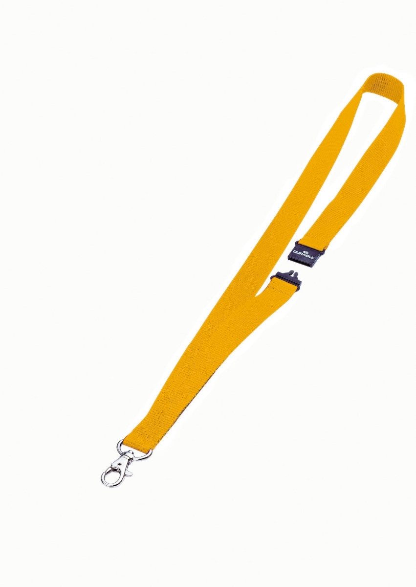 DURABLE Hinweisschild Textilband 20mm mit Karabiner 44cm gelb VE=10 Stück