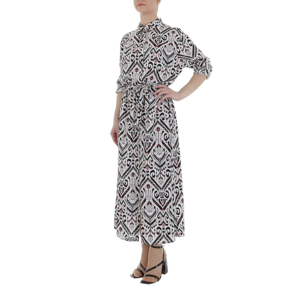 Ital-Design Maxikleid Damen Freizeit (85885246) Ornamente Blusenkleid in Schwarz