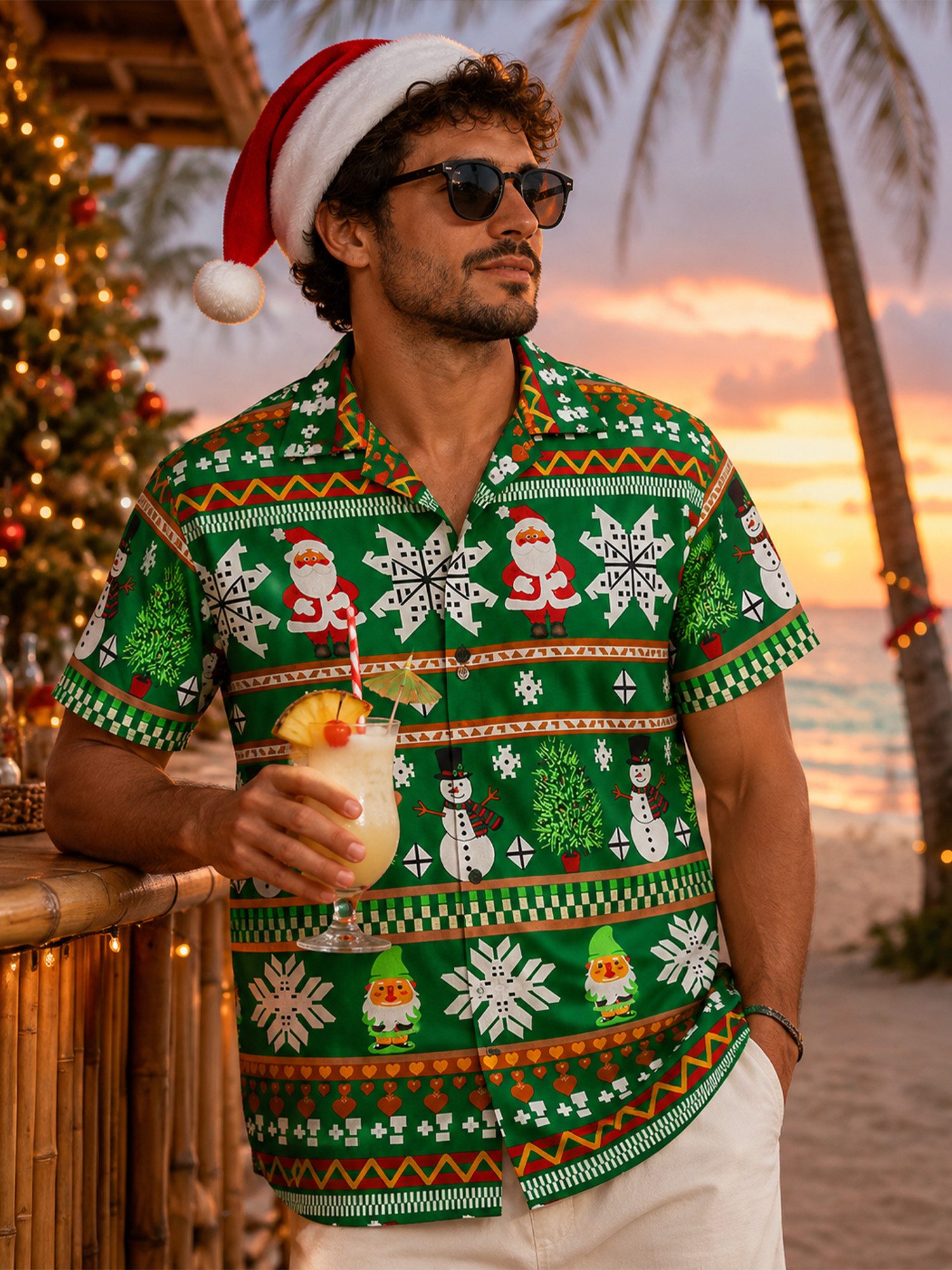 King Kameha Hawaiihemd "Christmas Rows" Funky Hawaii-Hemd Kurzarm Front-Tasche Unisex – Bild 2 von 5