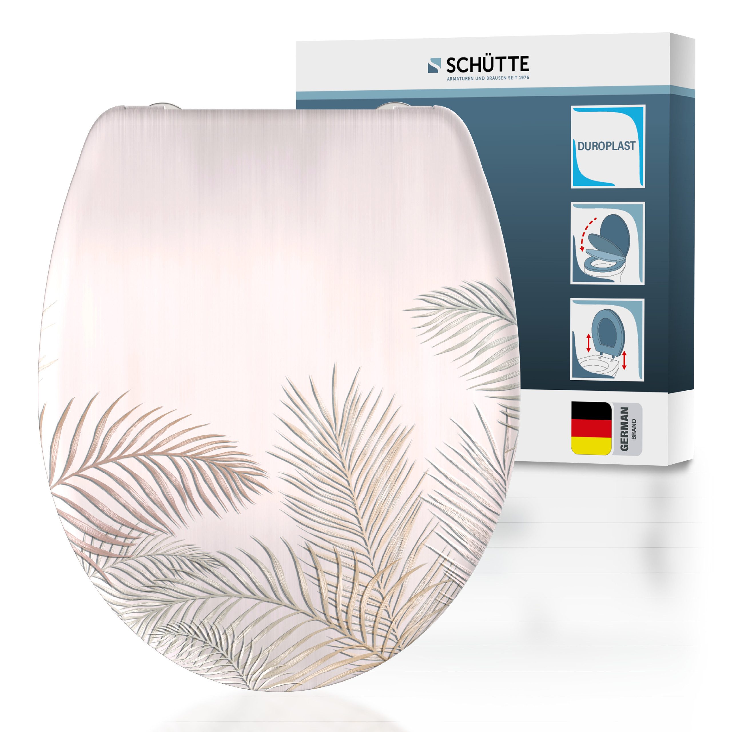 Schütte WC-Sitz PALM LEAVES, Toilettendeckel, Absenkautomatik, Schnellverschluss, O-Form, bis 175kg