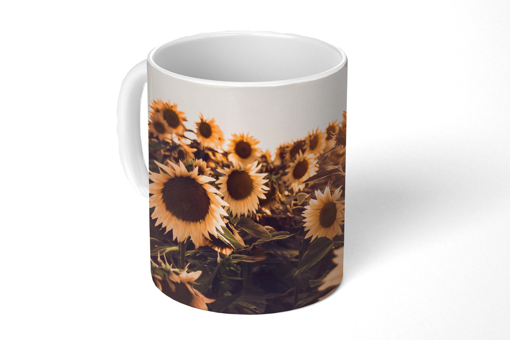 MuchoWow Tasse Sonnenblumen - Feld - Sonnenuntergang - Blumen - Gelb, Keramik, Kaffeetassen, Teetasse, Becher, Teetasse, Geschenk