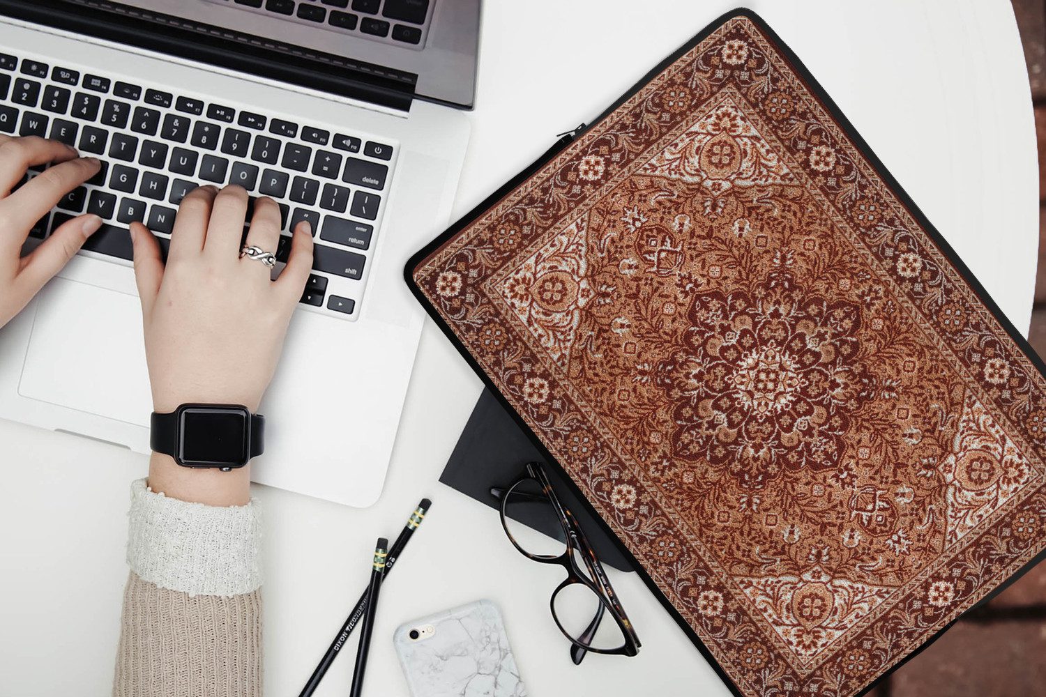 MuchoWow Laptop-Hülle Persischer Teppich - Teppich - Mandala - Braun 14 Zoll, Schutzhülle für Laptop, Schutz gegen Kratzern, Laptoptasche – Bild 2 von 5