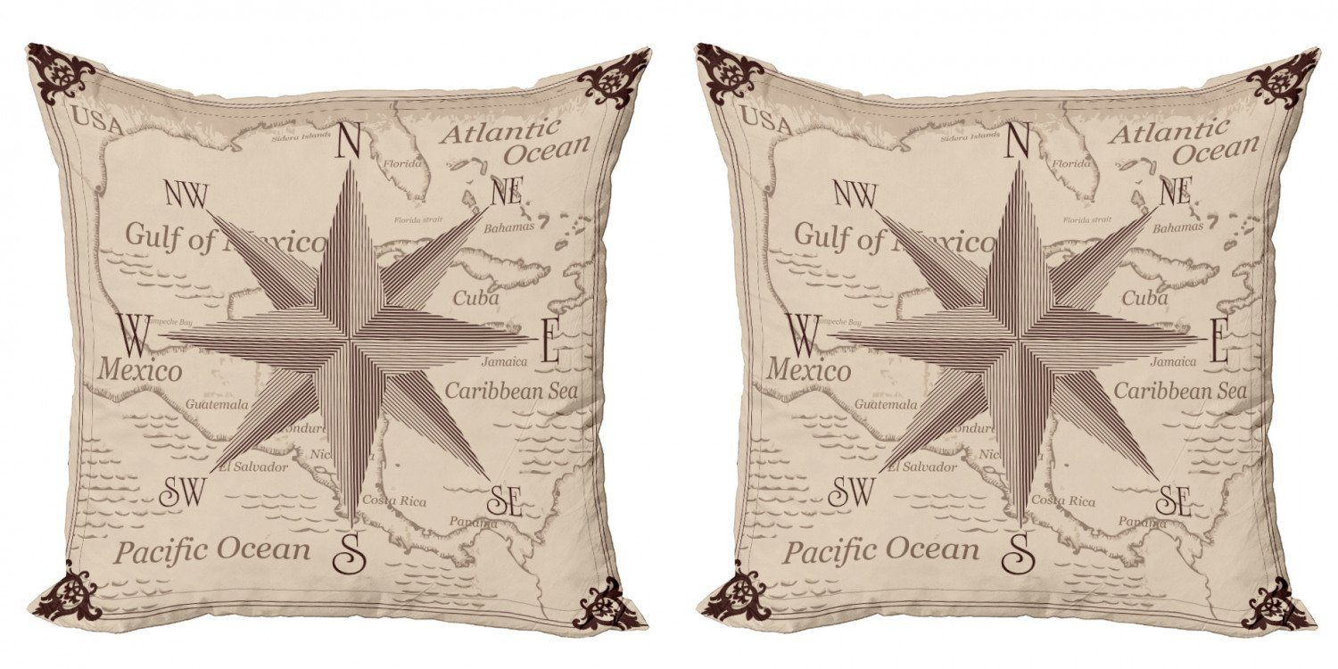 Kissenbezüge Modern Accent Doppelseitiger Digitaldruck, (2 Kompass Stück), Karte Abakuhaus Mittelamerika