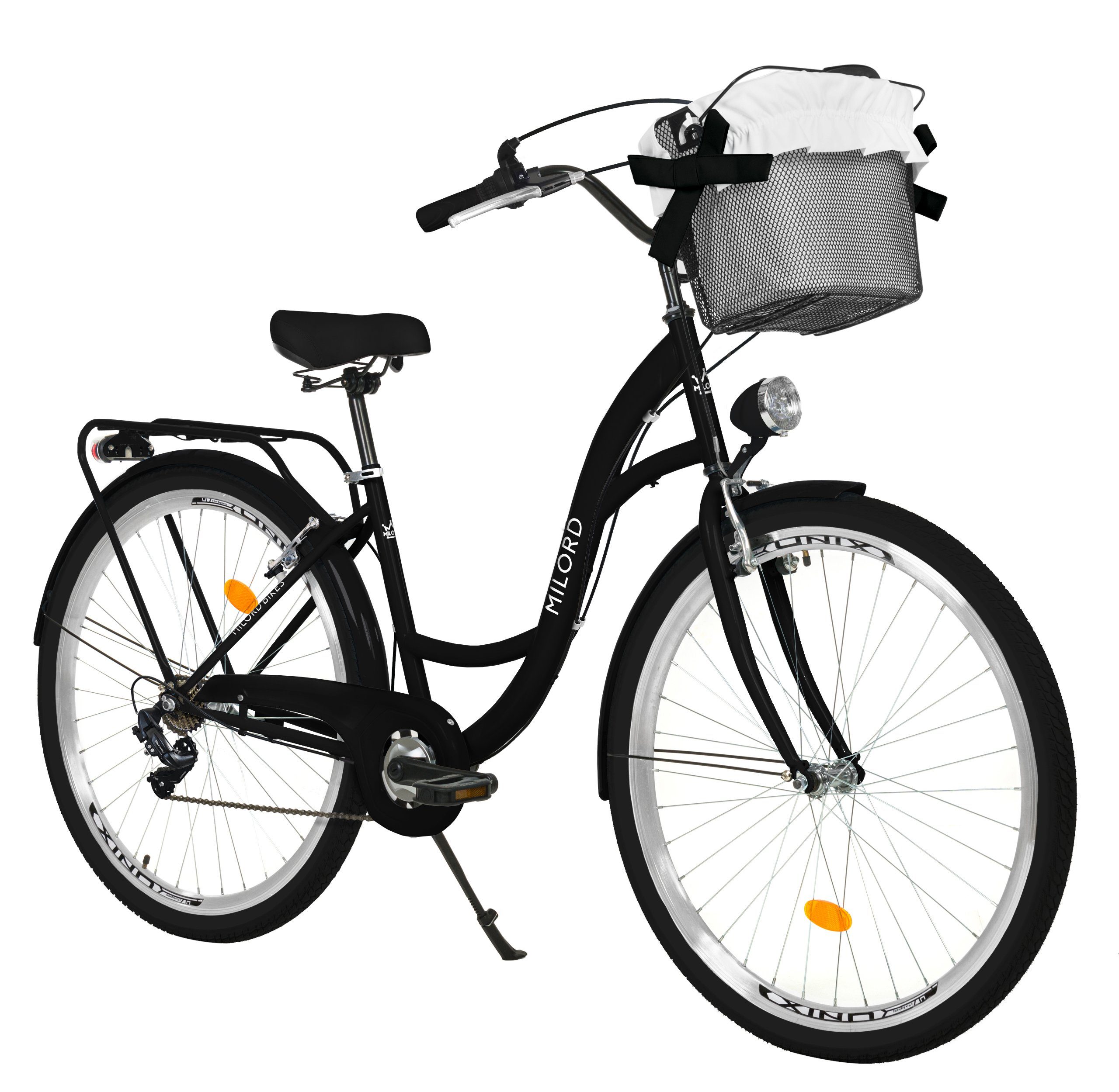 MILORD BIKES Cityrad Milord City Fahrrad Korb Damenfahrrad, 28/26 Zoll, Schwarz, 7-Gang, 7 Gang, Kettenschaltung