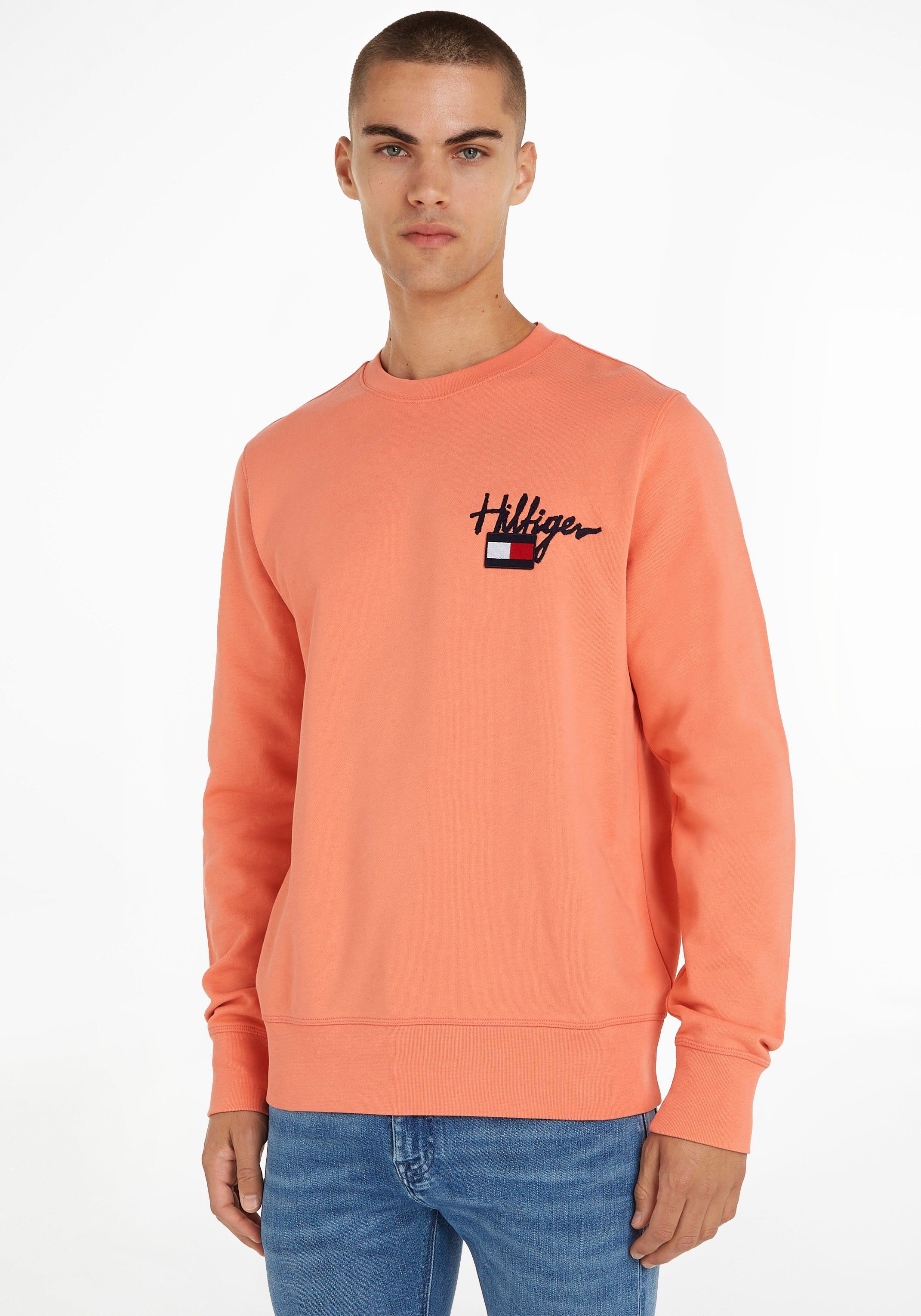 HILFIGER Hilfiger Tommy mit CREW Sweatshirt PAINTED Rippbündchen GRAPHIC