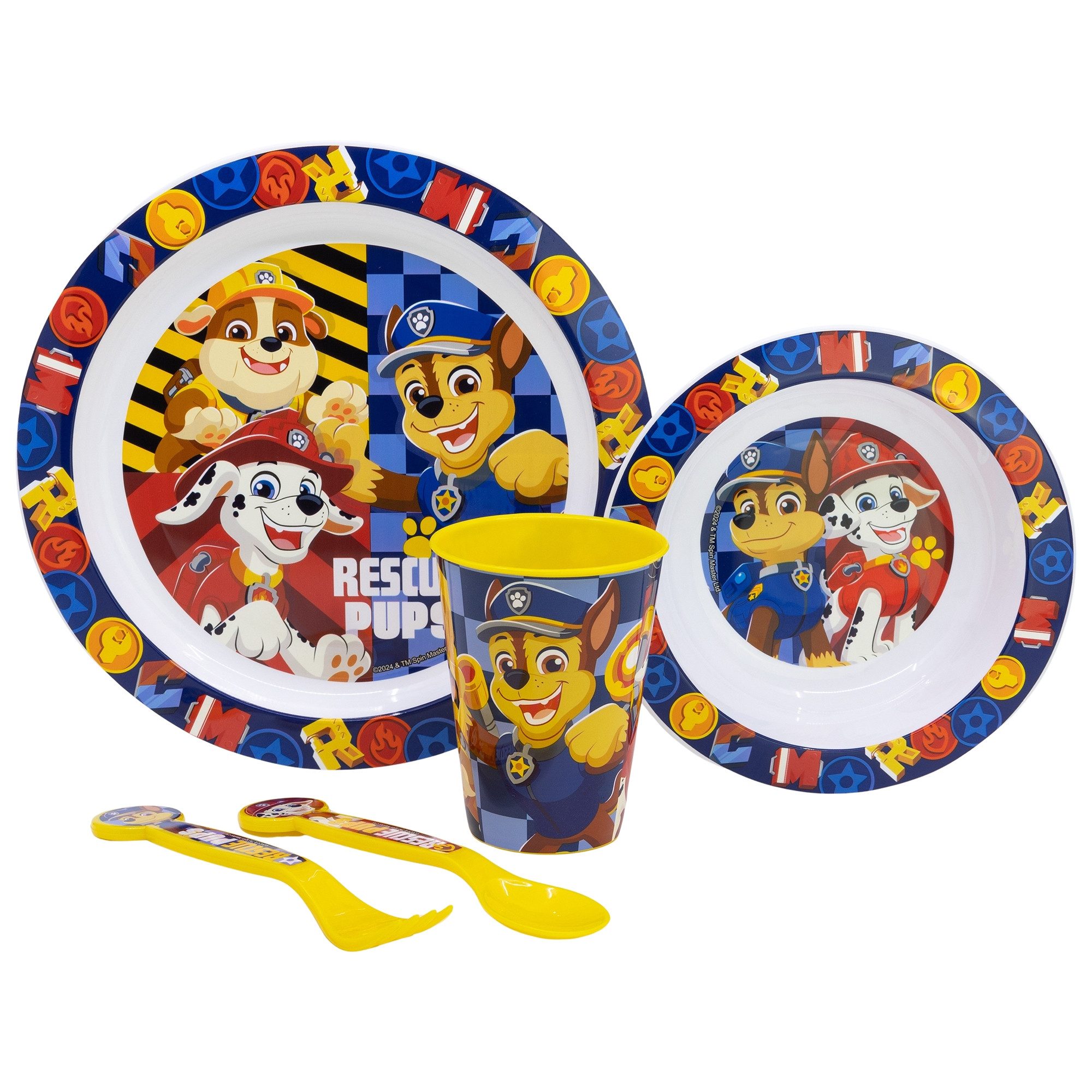 PAW PATROL Kindergeschirr-Set Paw Patrol Kinder Geschirr-Set 5 teilig Becher Teller Schüssel Besteck (5-tlg), 1 Personen
