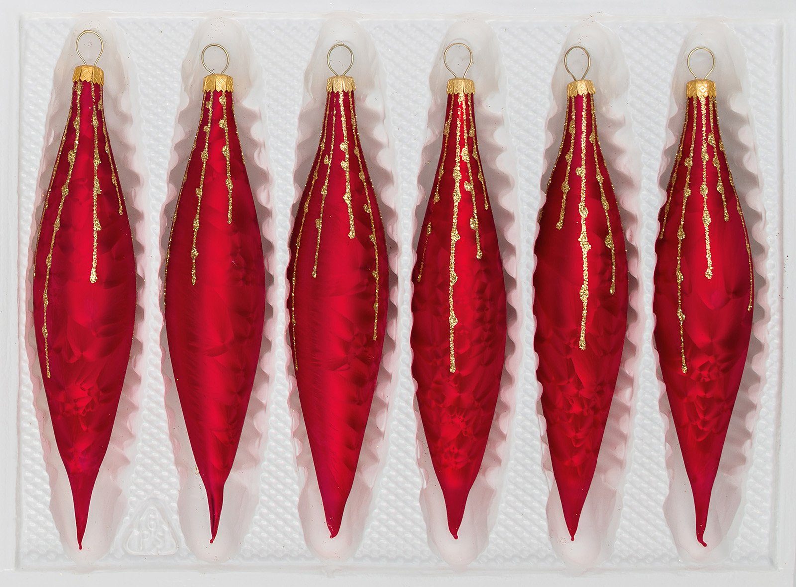 Christbaumschmuck 6 tlg. Glas-Zapfen Set in "Ice Rot Gold" Regen
