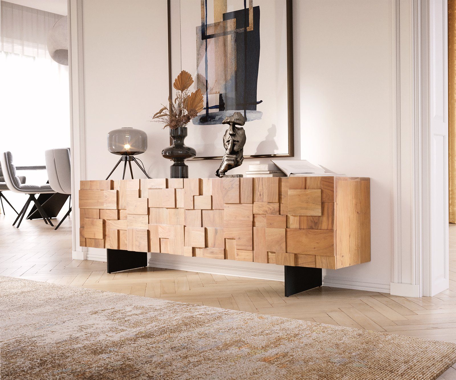 DELIFE Lowboard Puzzle, Akazie Natur 175 günstig online kaufen