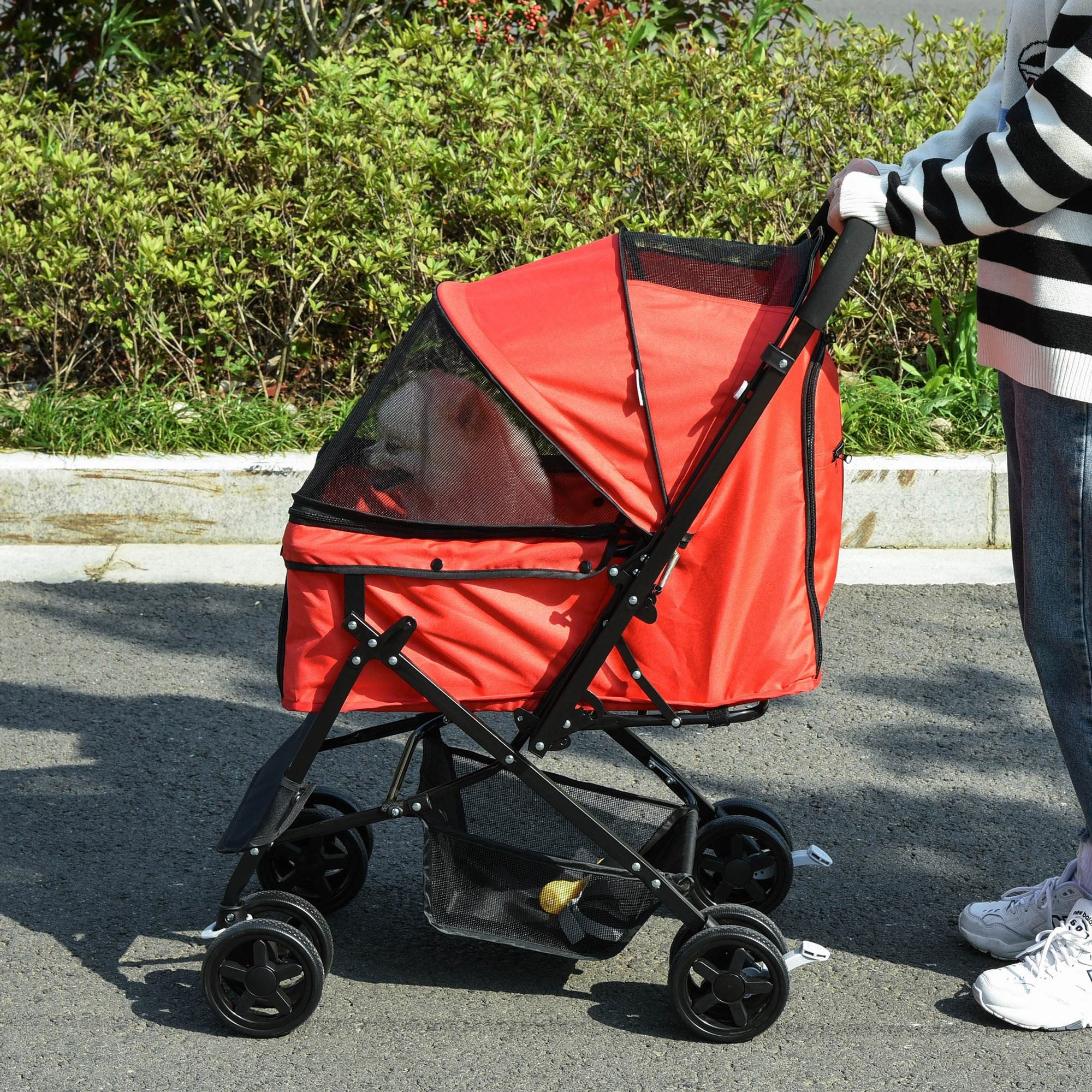 PawHut Hundebuggy Hundewagen Buggy Pet Stroller Oxford Rot, (Haustierwagen, 1-tlg), für kleine Hunde und Katzen, Oxford Rot, 76,5 x 52 x 95 cm