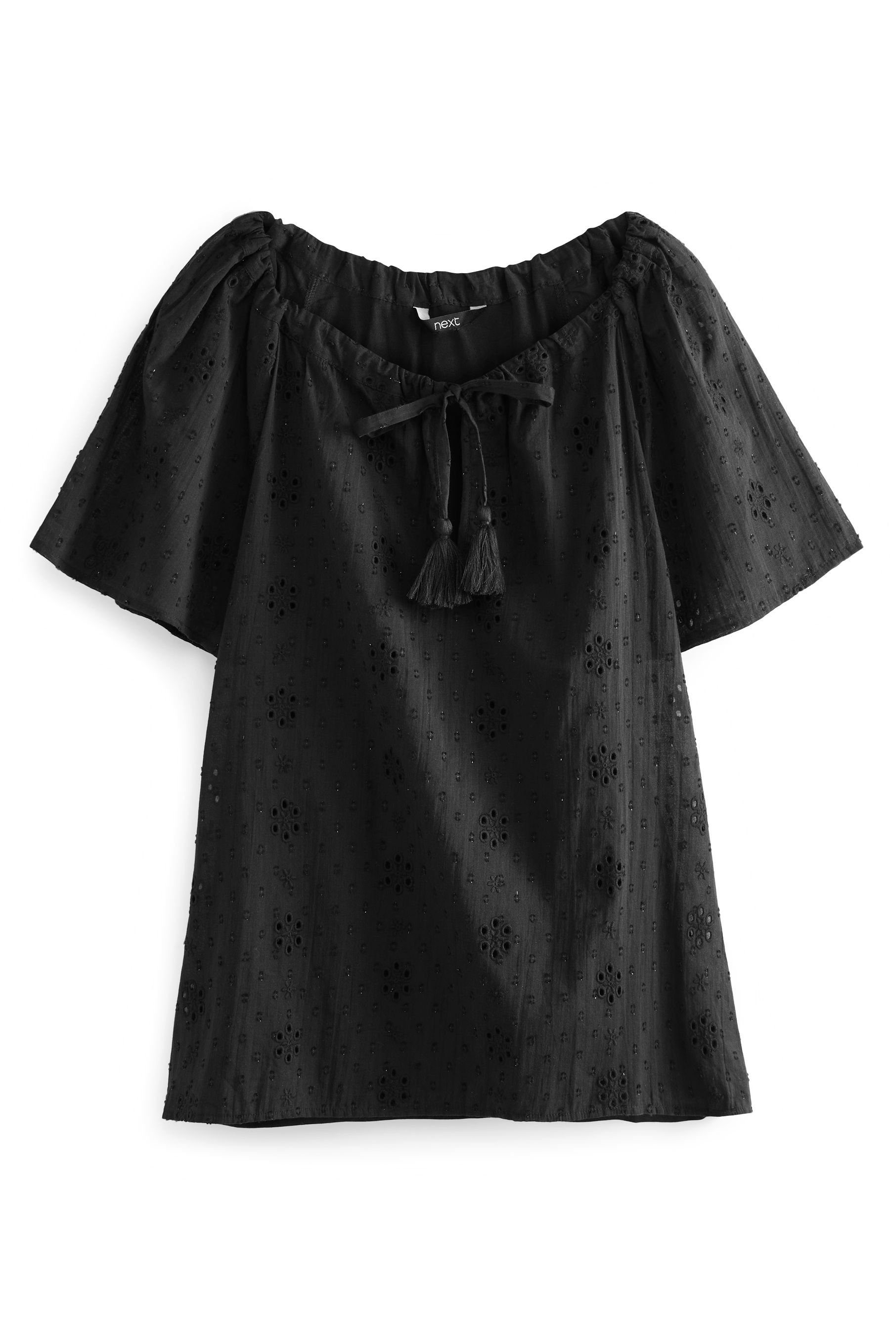 Next Kurzarmbluse Kurzärmeliges Kaftan-Oberteil mit Lochstickerei (1-tlg)