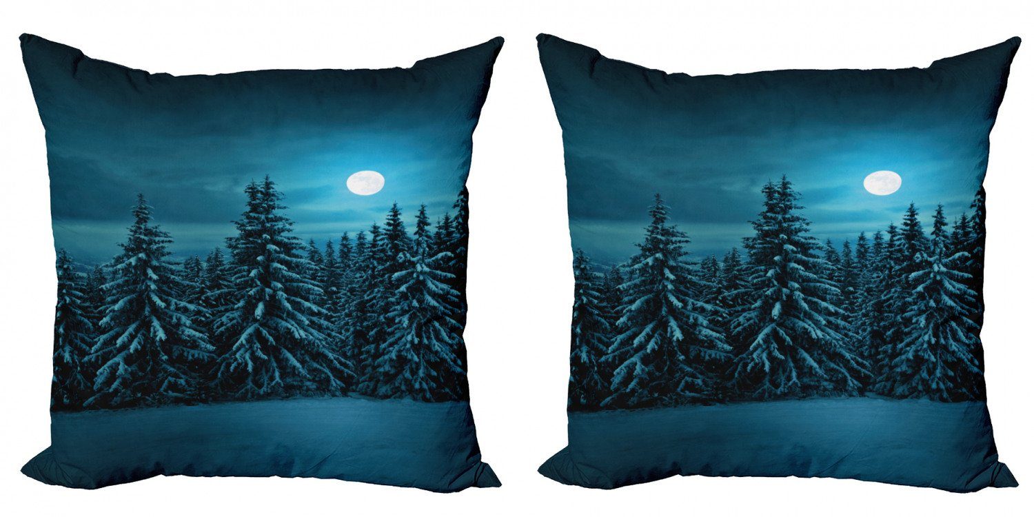Kissenbezüge Modern Accent Doppelseitiger Digitaldruck, Abakuhaus (2 Stück), Nacht Ruhige Snowy Woodland