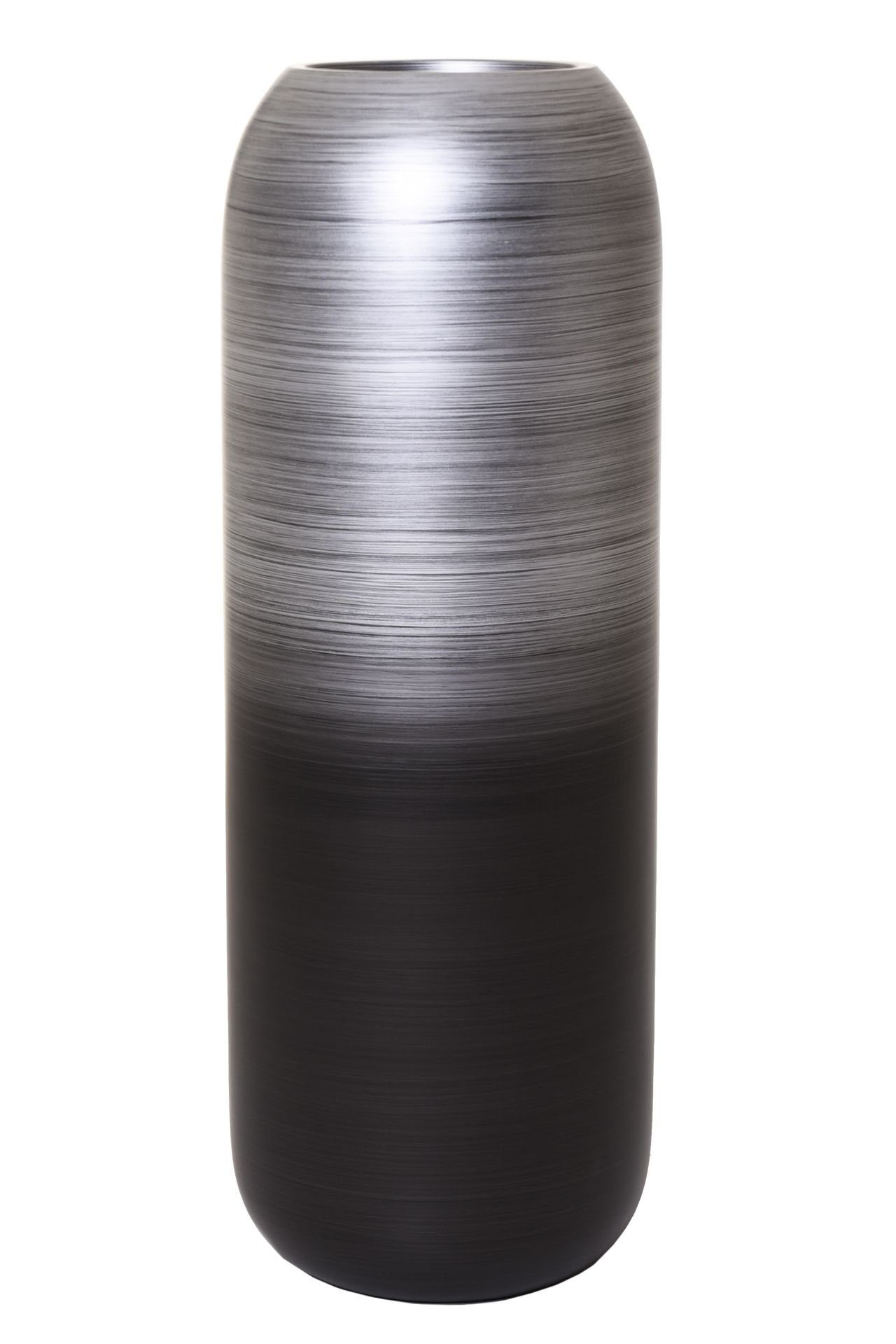 Silber Schwarz Bodenvase VIVANNO Fiberglas Seidenmatt Bodenvase CHRONO - Schwarz-Silber Pflanzkübel