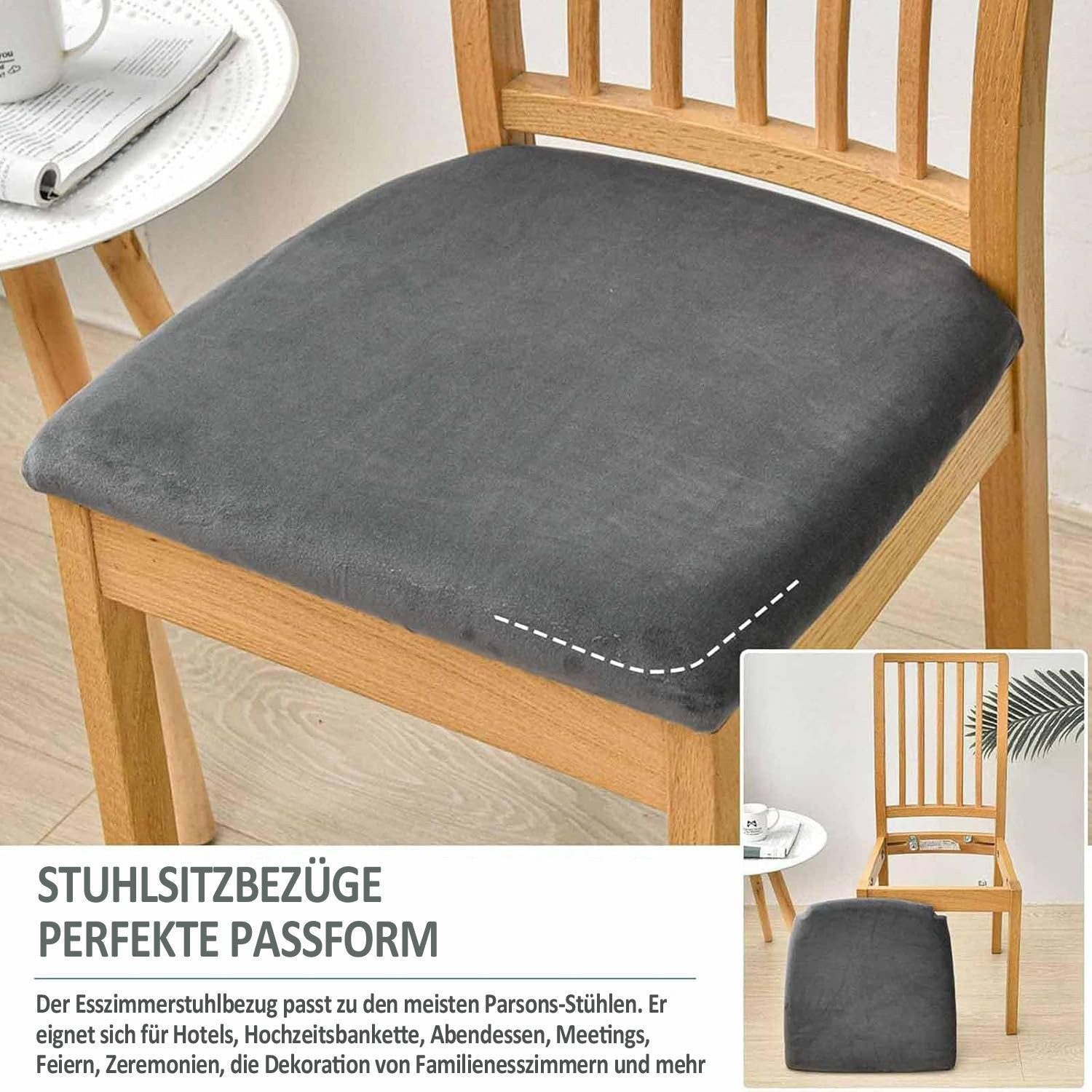 Diwzbyn Stuhlhusse Esszimmerstuhlbezug, Samt Stuhlhusse, elastische Sitzkissenbezüge – Bild 5 von 5