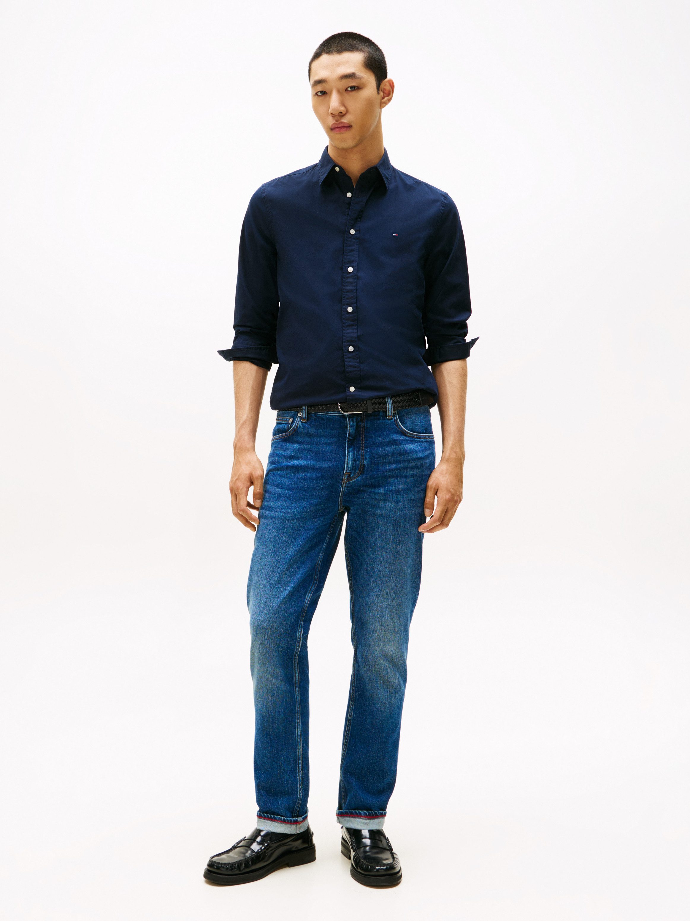 Tommy Hilfiger Langarmhemd FLEX POPLIN SHIRT Slim Fit, Kentkragen, Baumwollqualität