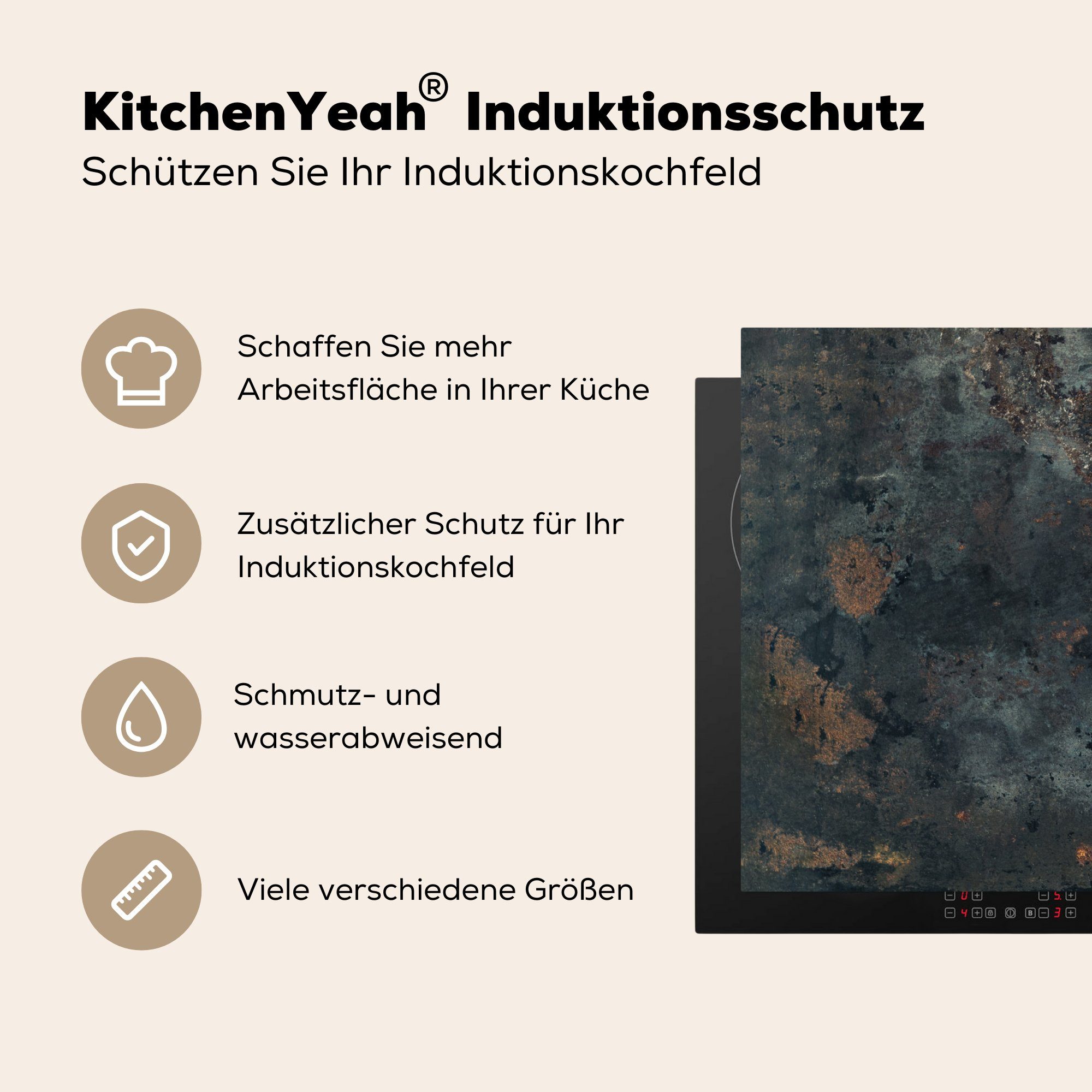 Induktionsschutz Kochfeld, Fischbesteck 83x51 Herdblende-/Abdeckplatte tlg), Ceranfeldabdeckung, Arbeitsplatte - Küchenutensilien - Vinyl, (1 cm, - Retro - MuchoWow küche für