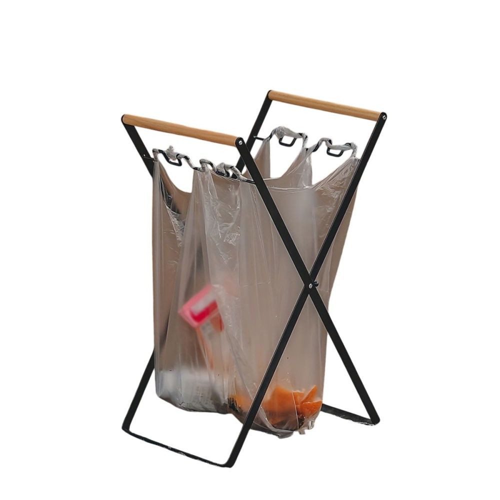 Müllsackständer-Rolle Müllsackhalter klappbar mit Holzgriff Eisen Kunststoff DE.