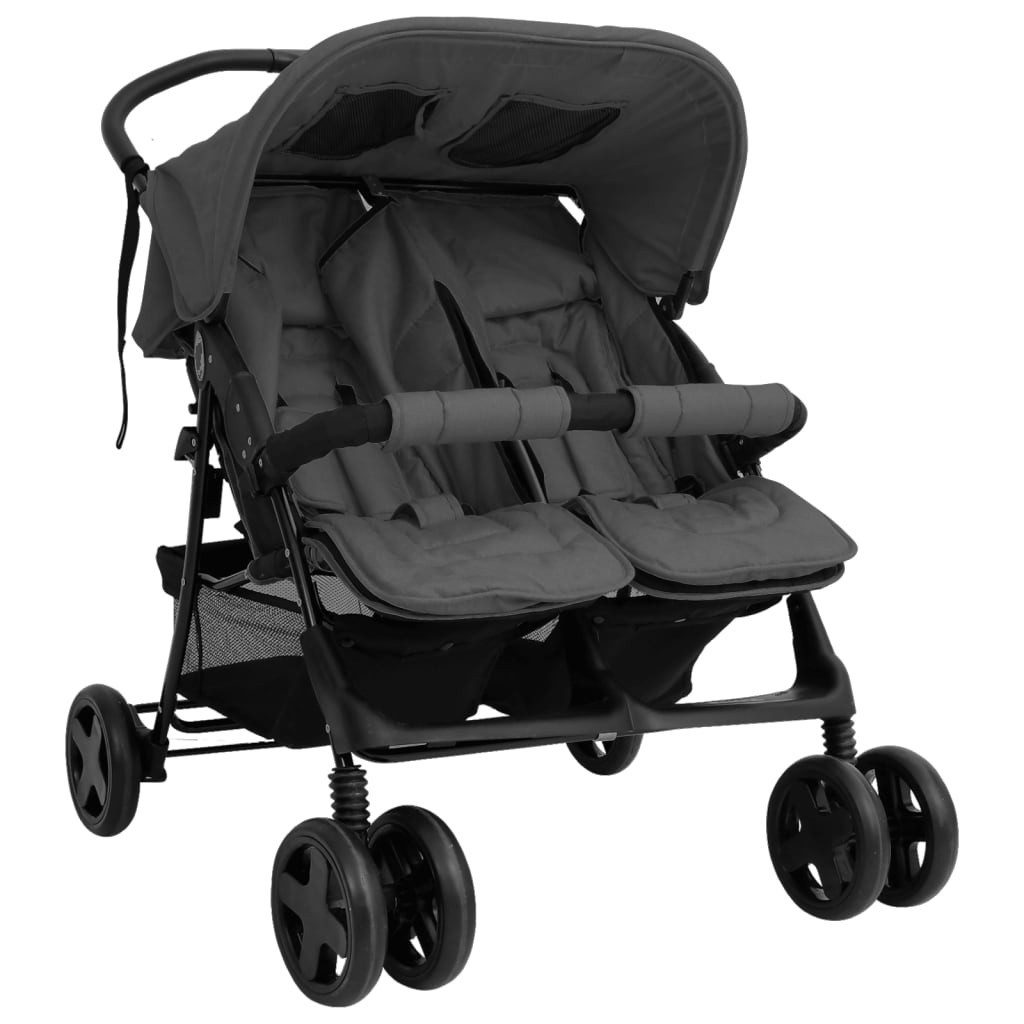 Kinder-Buggy aus Stahl, Leinen in Dunkelgrau