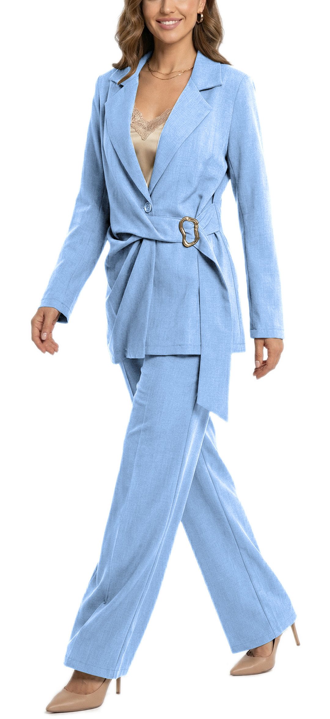dy_mode Longblazer Damen Longblazer in Wickeloptik Taillierter Business Blazer in Unifarbe, Tailliert in Wickeloptik