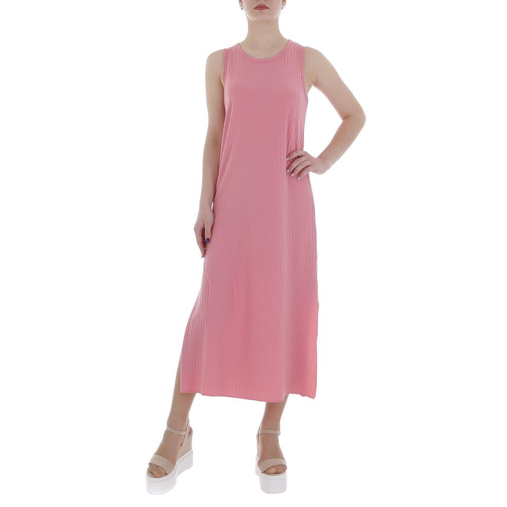 Ital-Design Sommerkleid Damen Freizeit (86164346) Stretch Rippstrickoptik Maxikleid in Rosa