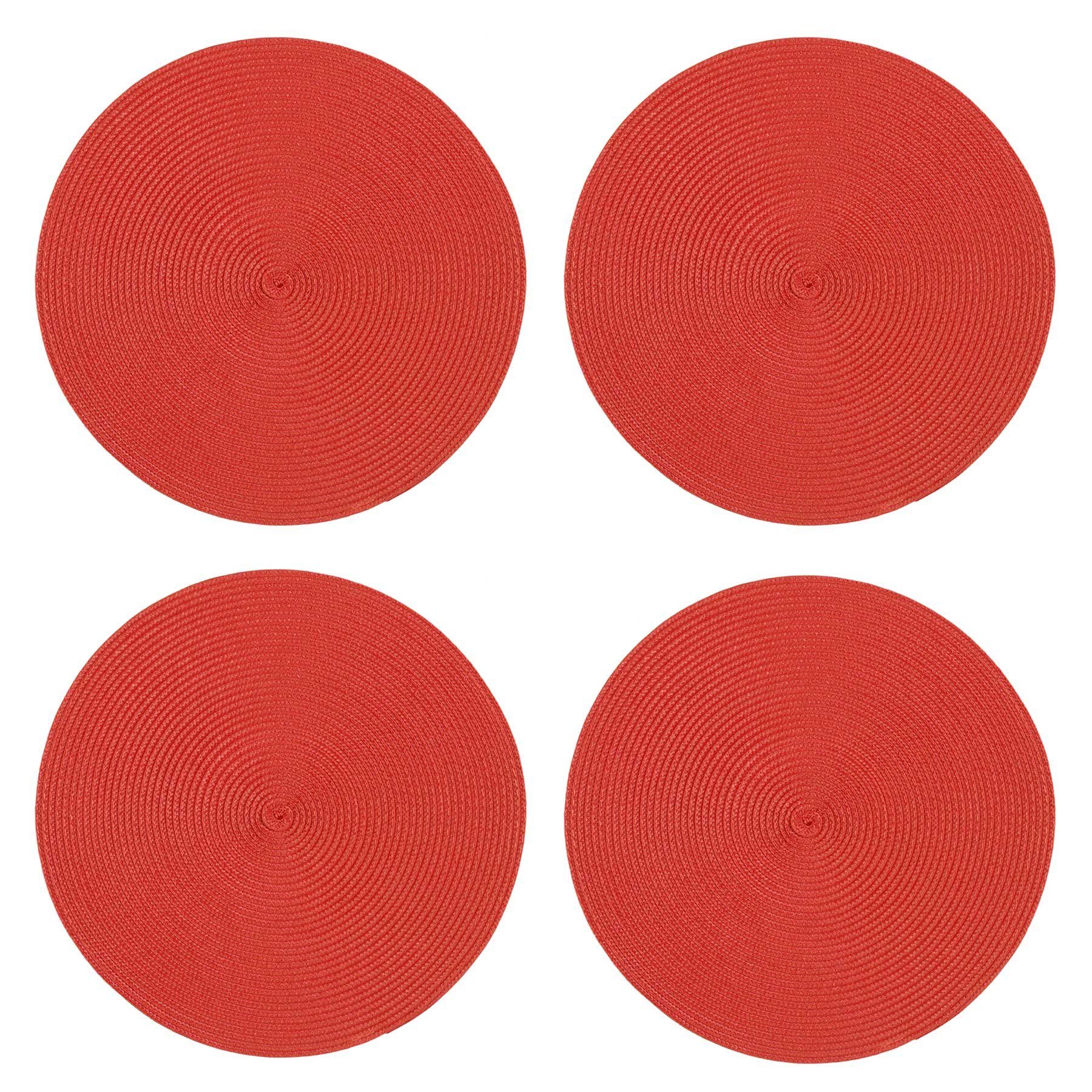 Platzset, Tischset 4er Set rund 35 cm Ø Platzset abwaschbar Platzdeckchen gefloc, Haus und Deko, (4-St) Rot