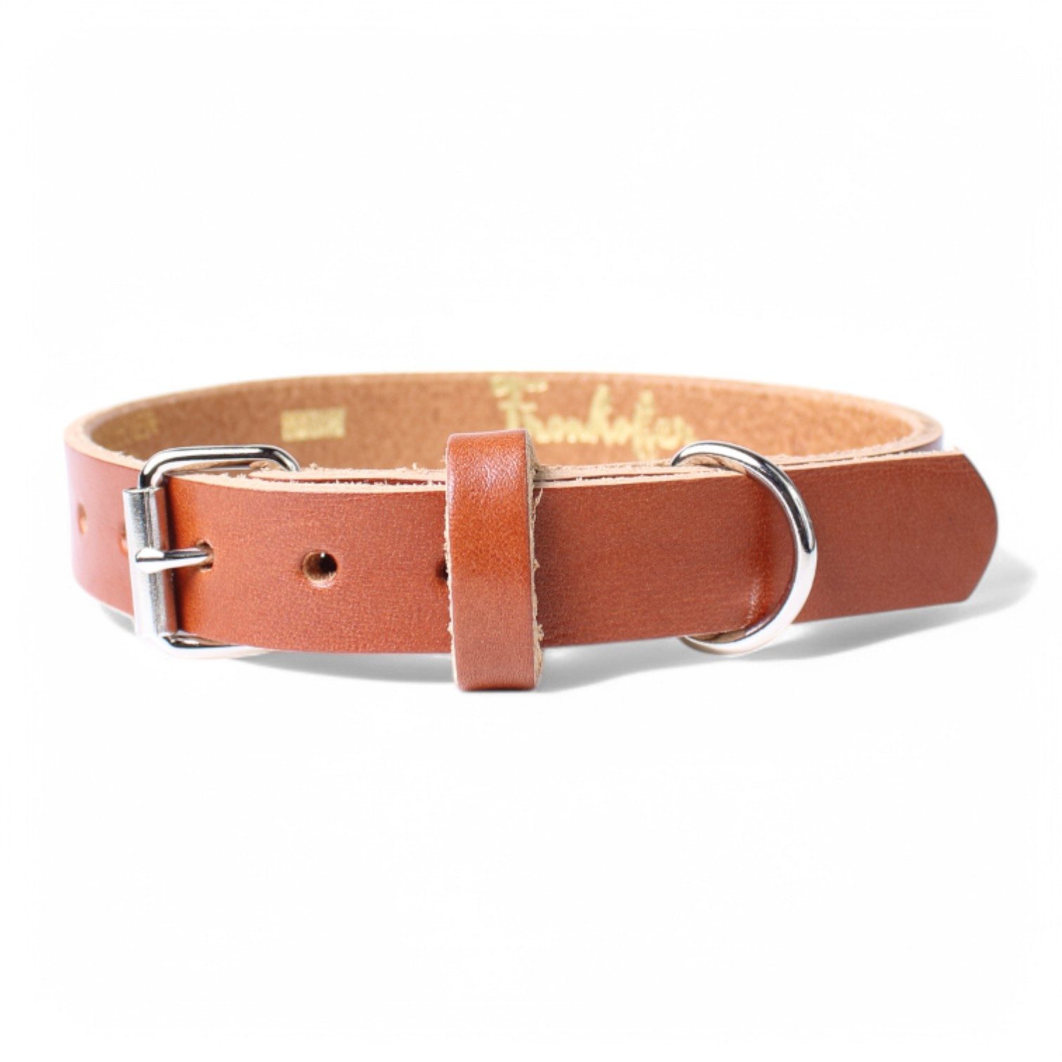 FRONHOFER Hunde-Halsband 18698, Ökoleder, schlichtes Büffelleder Halsband, Edelstahl-Schnalle und D-Ring, 2 cm