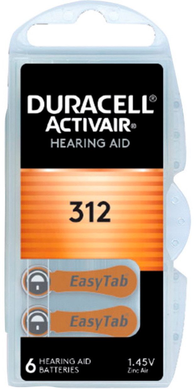 Duracell 6 Activair Typ 312 Zink-Luft Hörgerätebatterien im 6er Blister Batterie