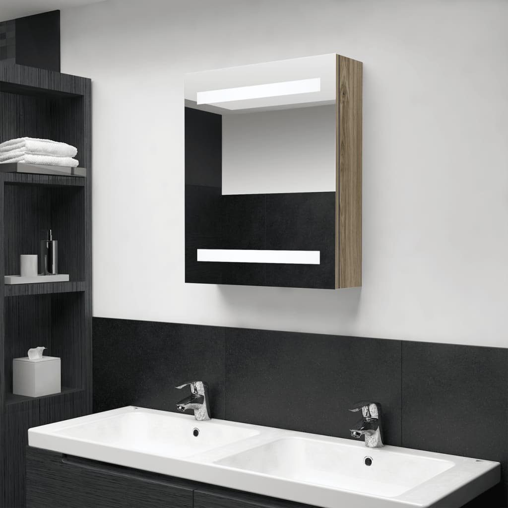 vidaXL Badezimmerspiegelschrank LED-Bad-Spiegelschrank Eichen-Optik 50x14x60 cm (1-St)