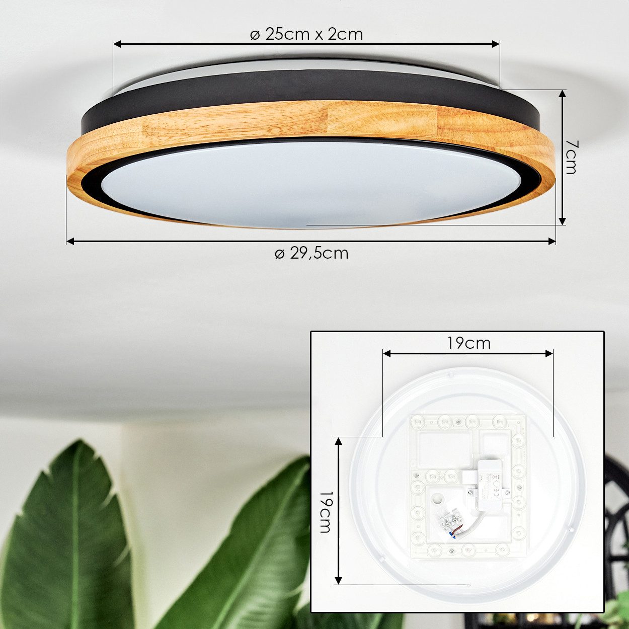 hofstein Deckenleuchte Deckenlampe aus Metall/Holz/Kunststoff in Natur/Schwarz/Weiß, ohne Leuchtmittel, 3000 Kelvin, Leuchte im moderne Design (29,5cm), 16 W, 1 – Bild 4 von 5