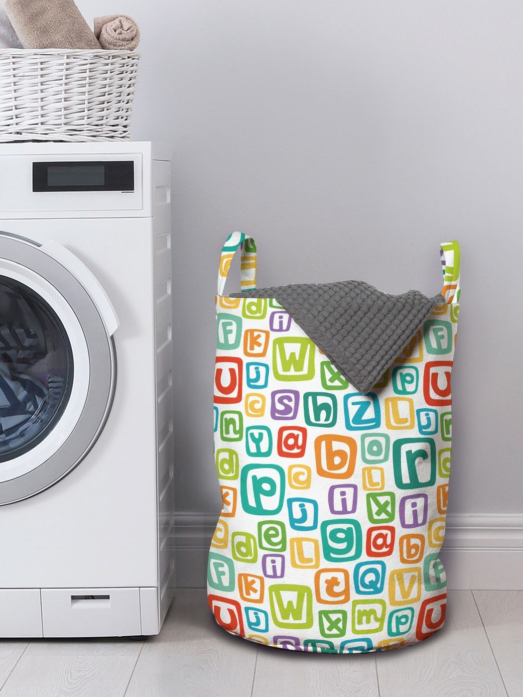 Griffen Unregelmäßige Wäschekorb Kordelzugverschluss für Waschsalons, Squares mit Alphabet Brief Abakuhaus Wäschesäckchen