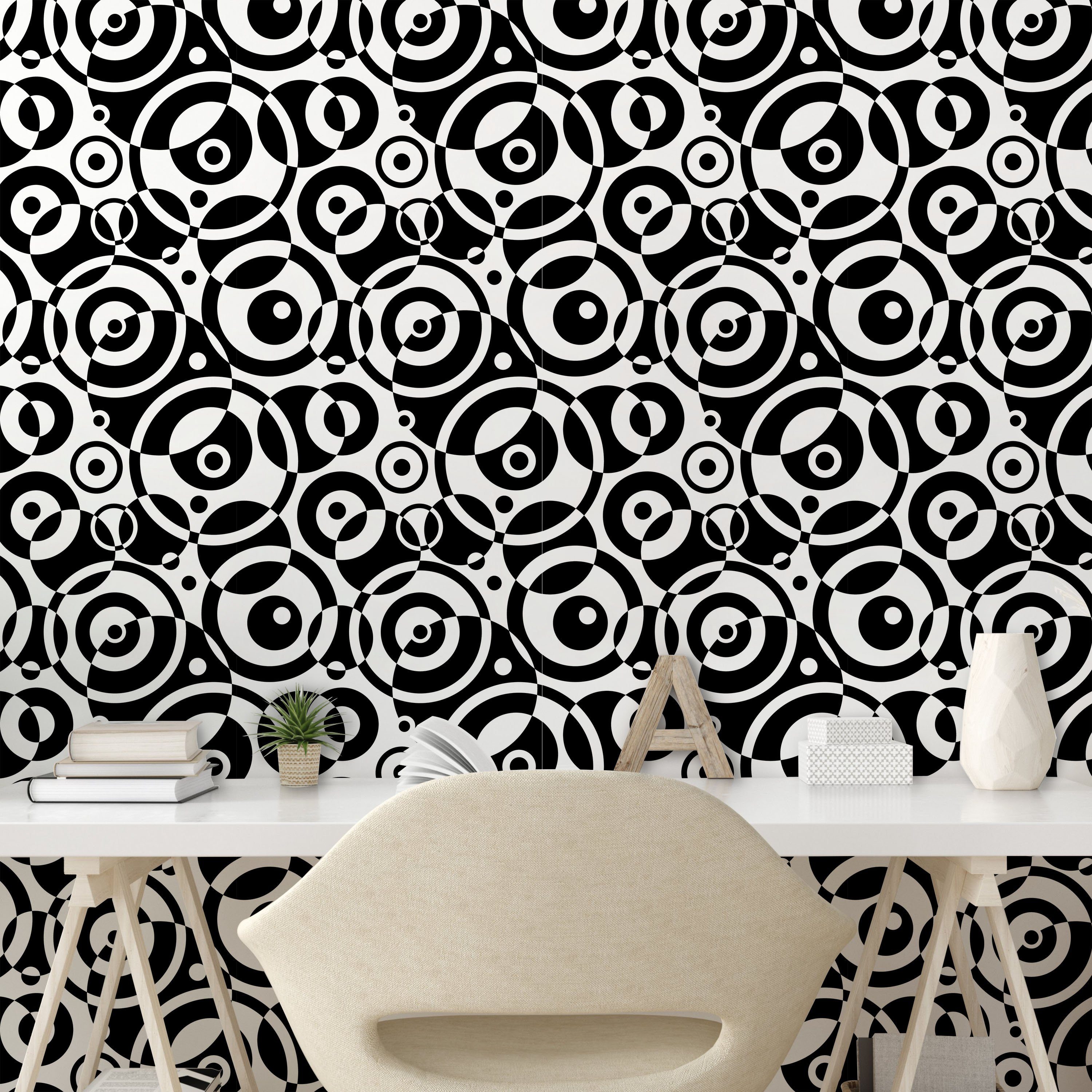 Abakuhaus Punkte Schwarz weiß Kreis Vinyltapete Küchenakzent, selbstklebendes und Wohnzimmer und