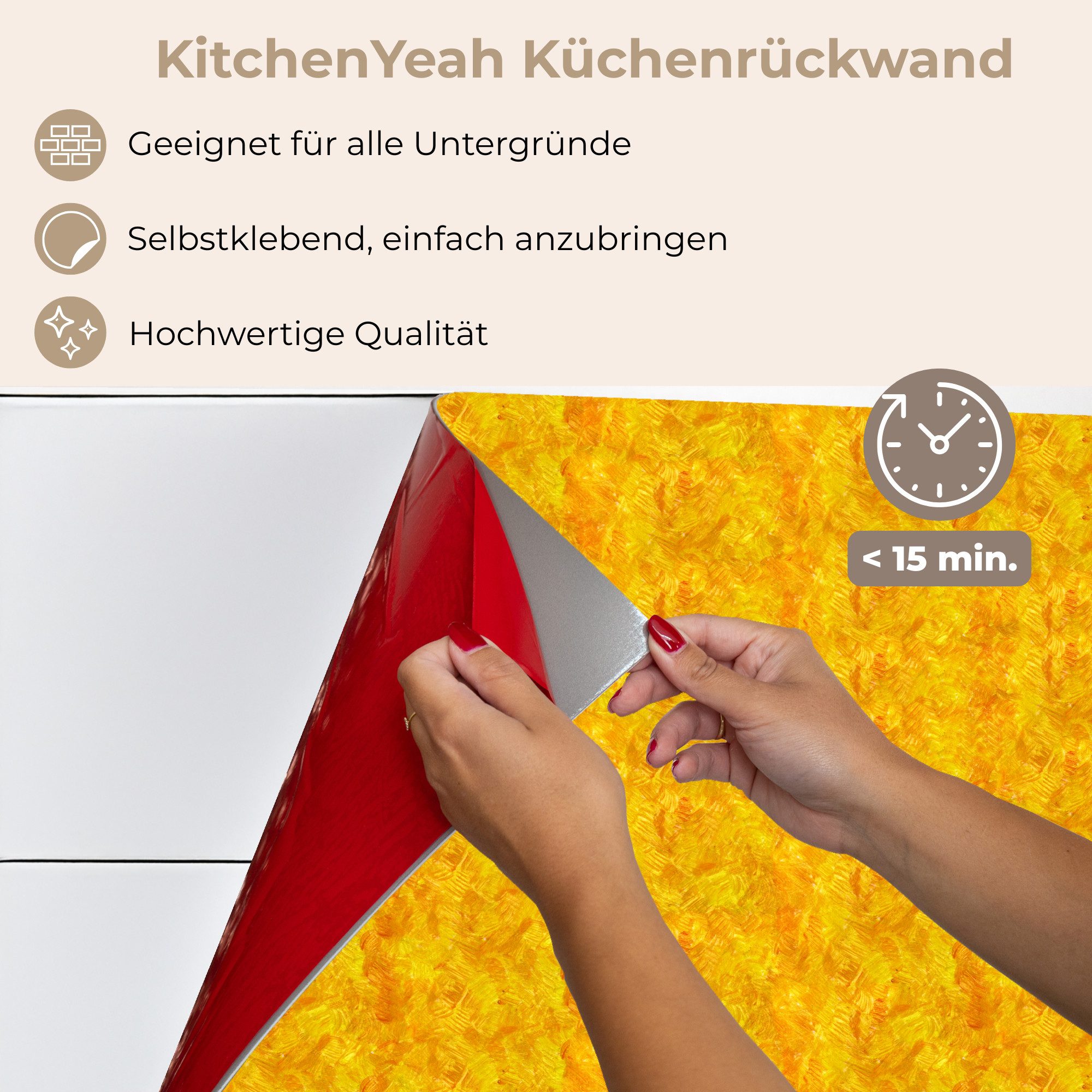 KitchenYeah Küchenrückwand selbstklebend Fließend - Öl - Farbe - Gelb, (1-tlg), Spritzschutz, Küche, Rückwand, Küchenwand, Küchenfront, 80x60 cm