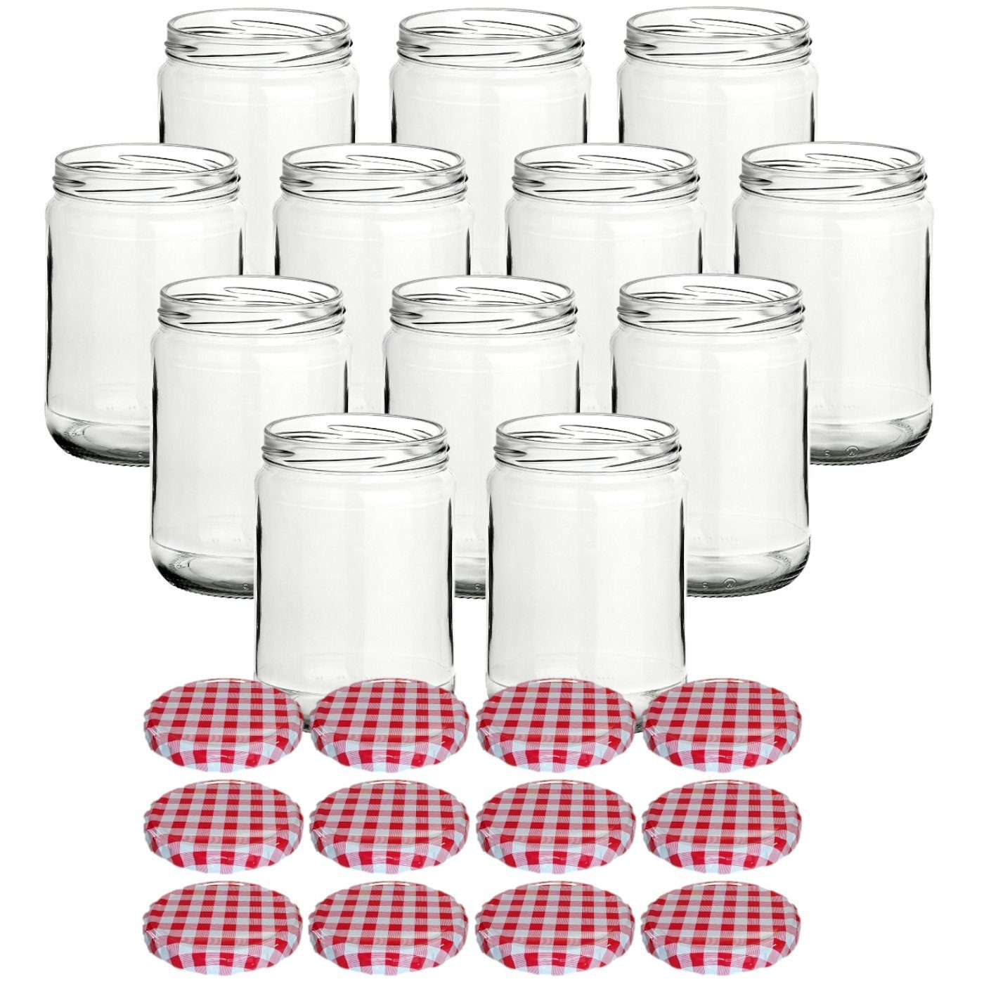 gouveo Einmachglas Vorratsgläser 580 ml Klassik mit Schraub-Deckel - Große Einmachgläser, (12-tlg), karo-rot