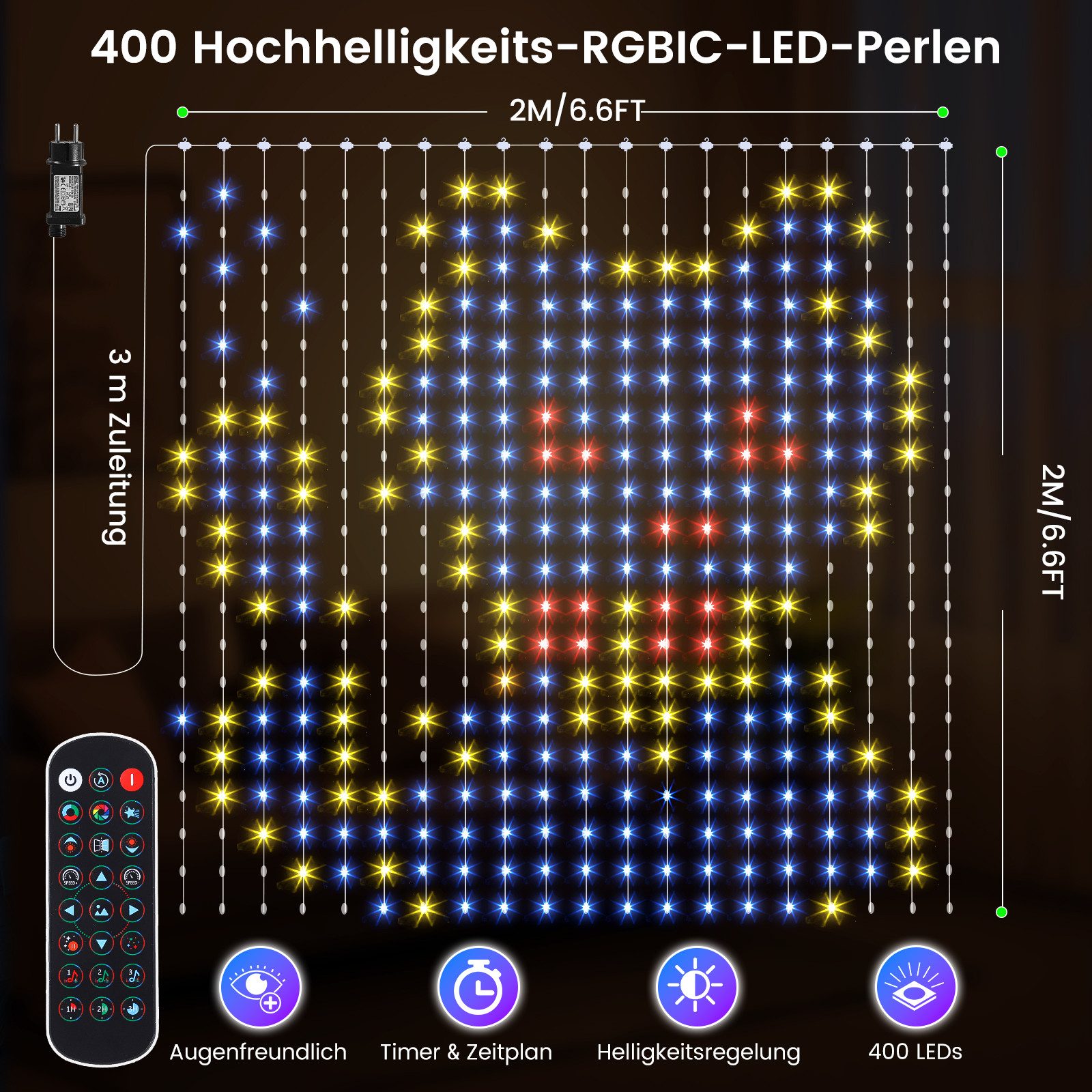Elegear Lichterkette 2*2M/3*3M LED Lichtervorhang, Weihnachtsdeko, App/Fern günstig online kaufen