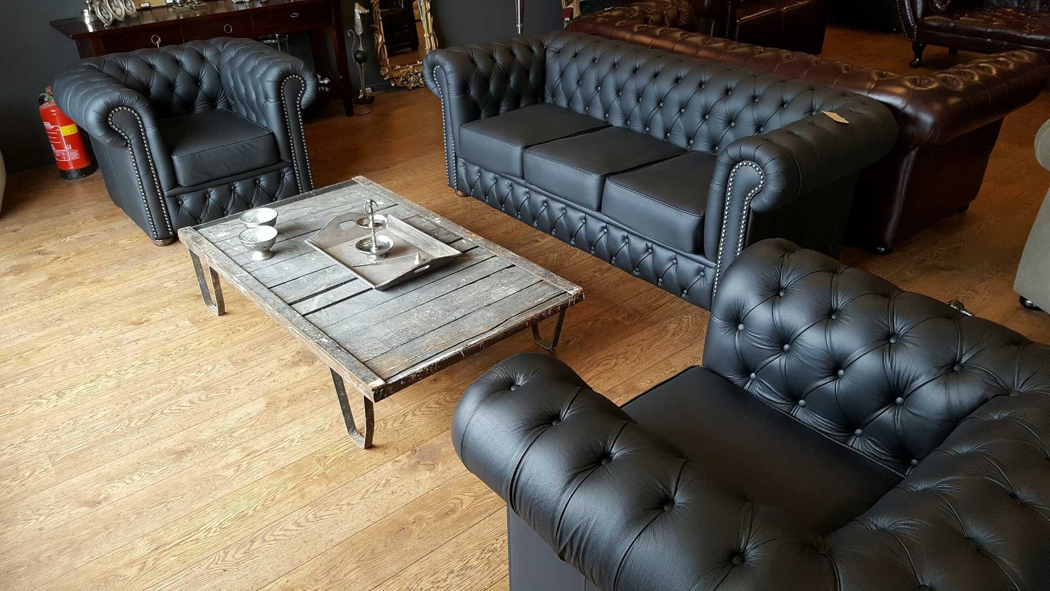JVmoebel Polstergarnitur Echtes italienisches Rindsleder Sofa in Schwarz, Made in Europa
