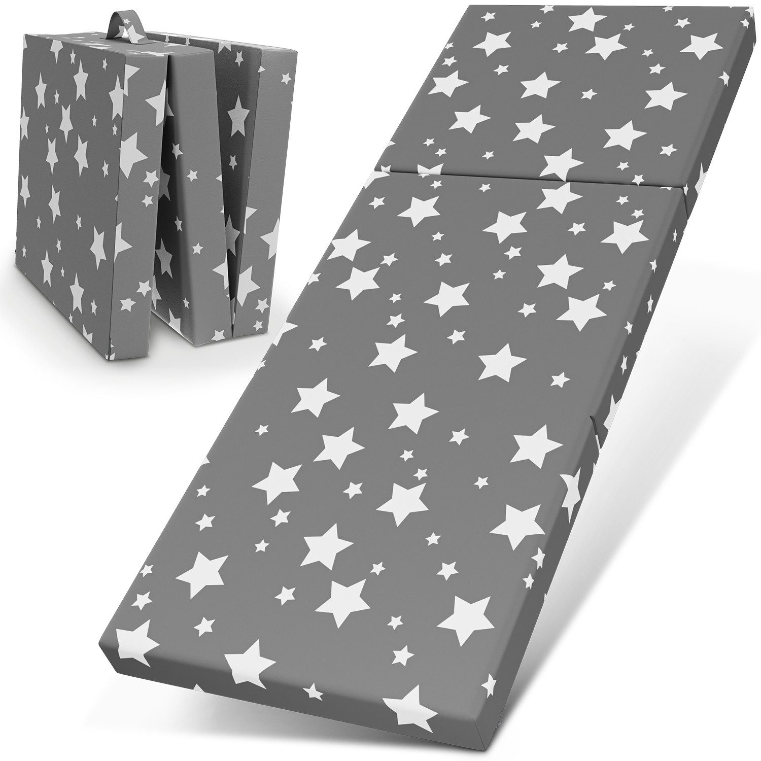 Klappmatratze Faltbare Kinder- & Erwachsenen-Reisematratze für Camping und Reisen, ELONEO, 9 cm hoch, verschied. Motive, inkl. Griff & Halteband