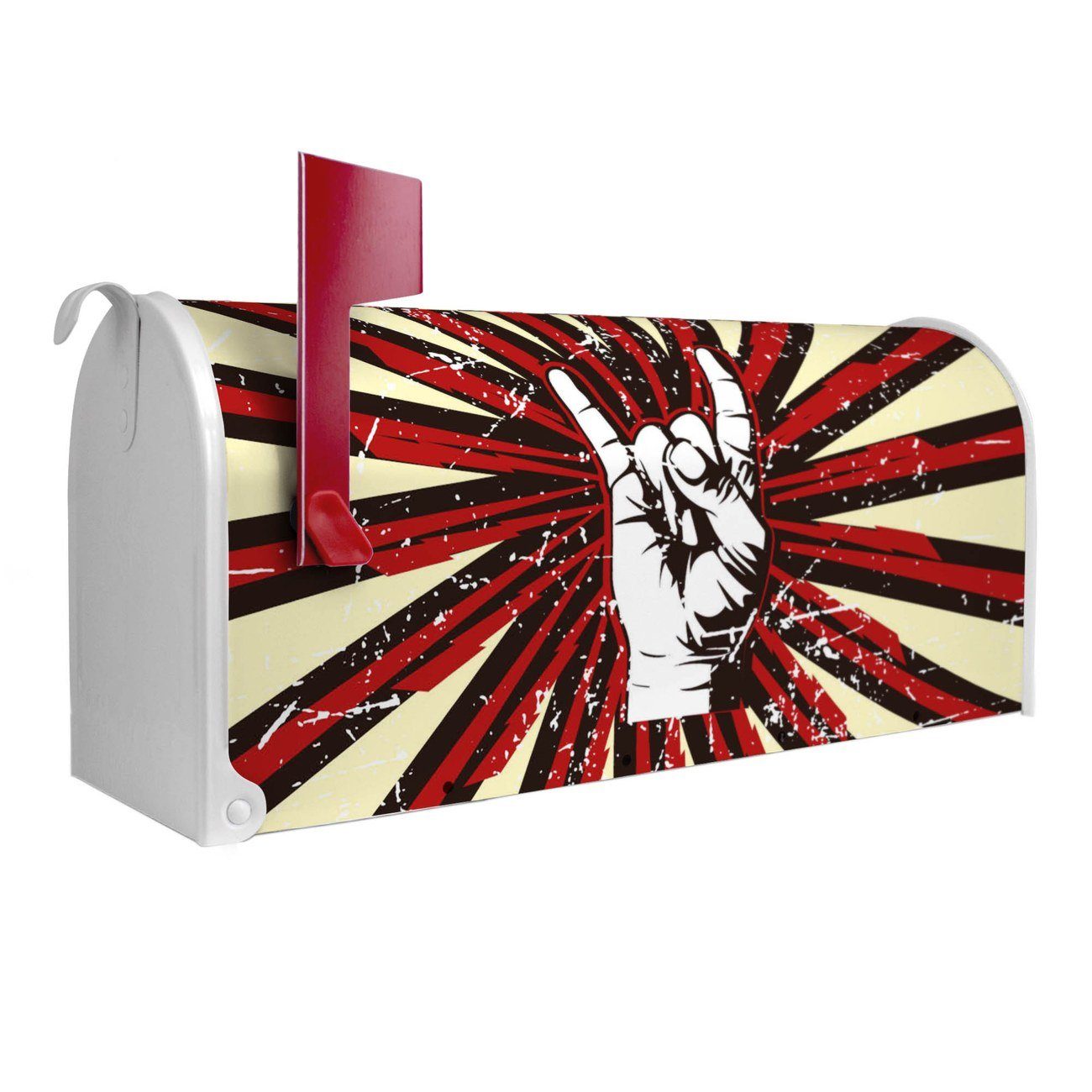 banjado Amerikanischer Briefkasten Mailbox Rock On (Amerikanischer Briefkasten, original aus Mississippi USA), 22 x 17 x 51 cm weiß