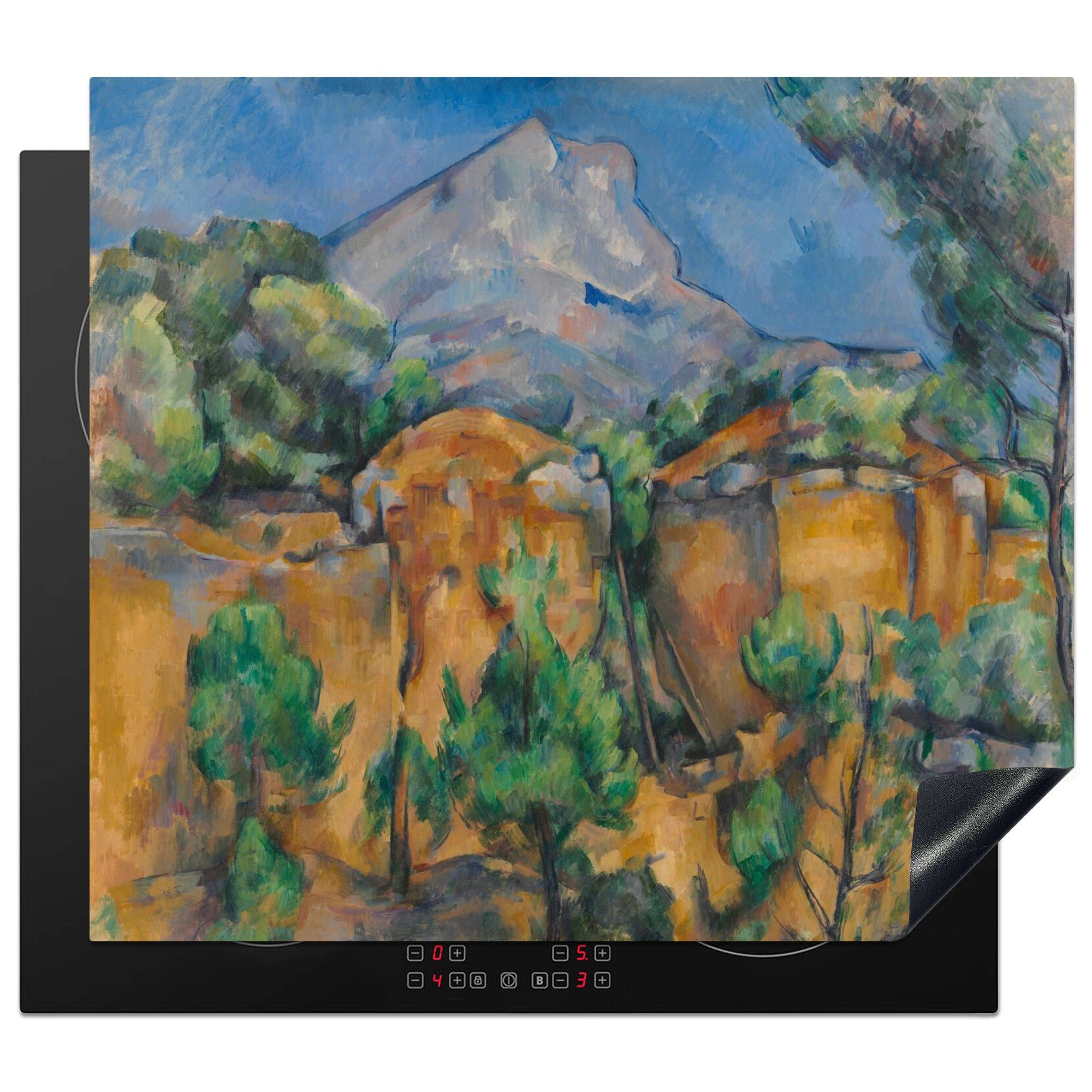MuchoWow Herdblende-/Abdeckplatte Mont Sainte-Victoire, vom Steinbruch Bibémus aus gesehen - Gemälde von, Vinyl, (1 tlg), 60x52 cm, Mobile Arbeitsfläche nutzbar, Ceranfeldabdeckung