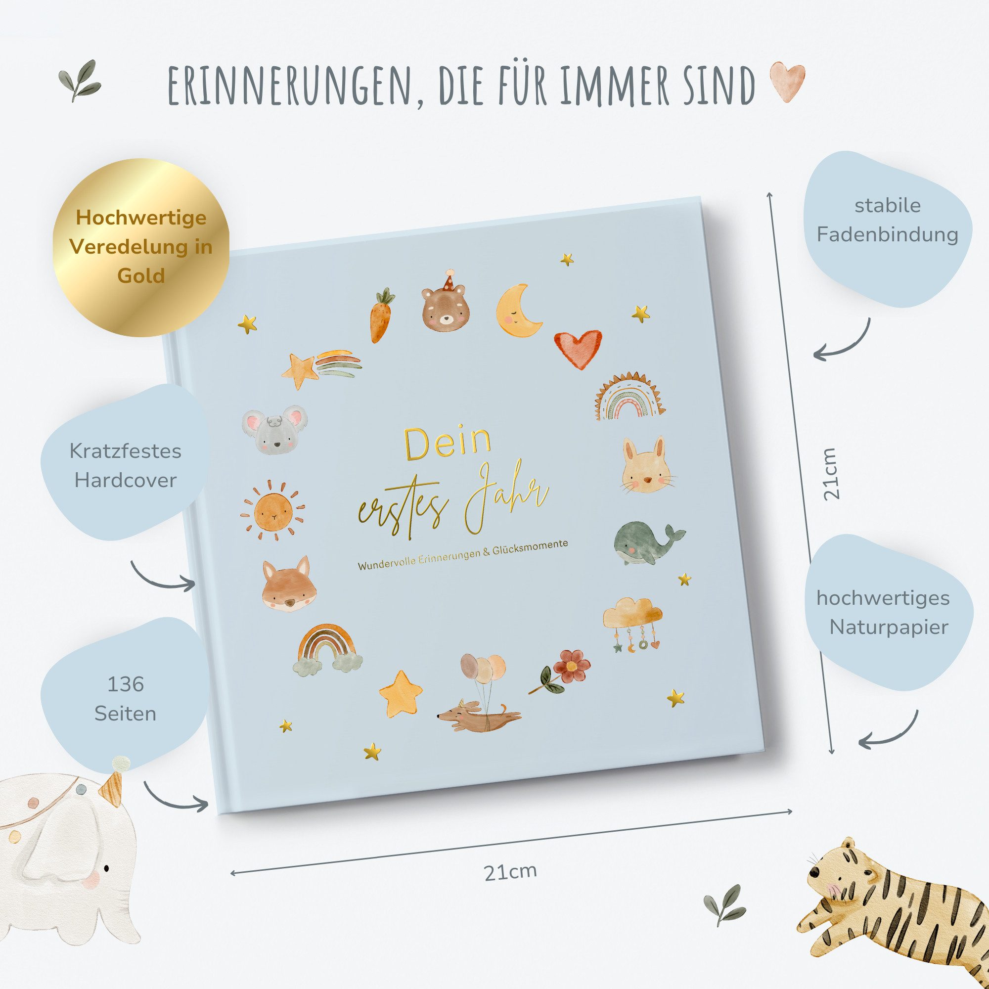 MeinBaby123® Tagebuch Baby 'Mein erstes Jahr', Erinnerungsbuch Baby, Geschenkidee zur Geburt, Momente für die Ewigkeit festhalten