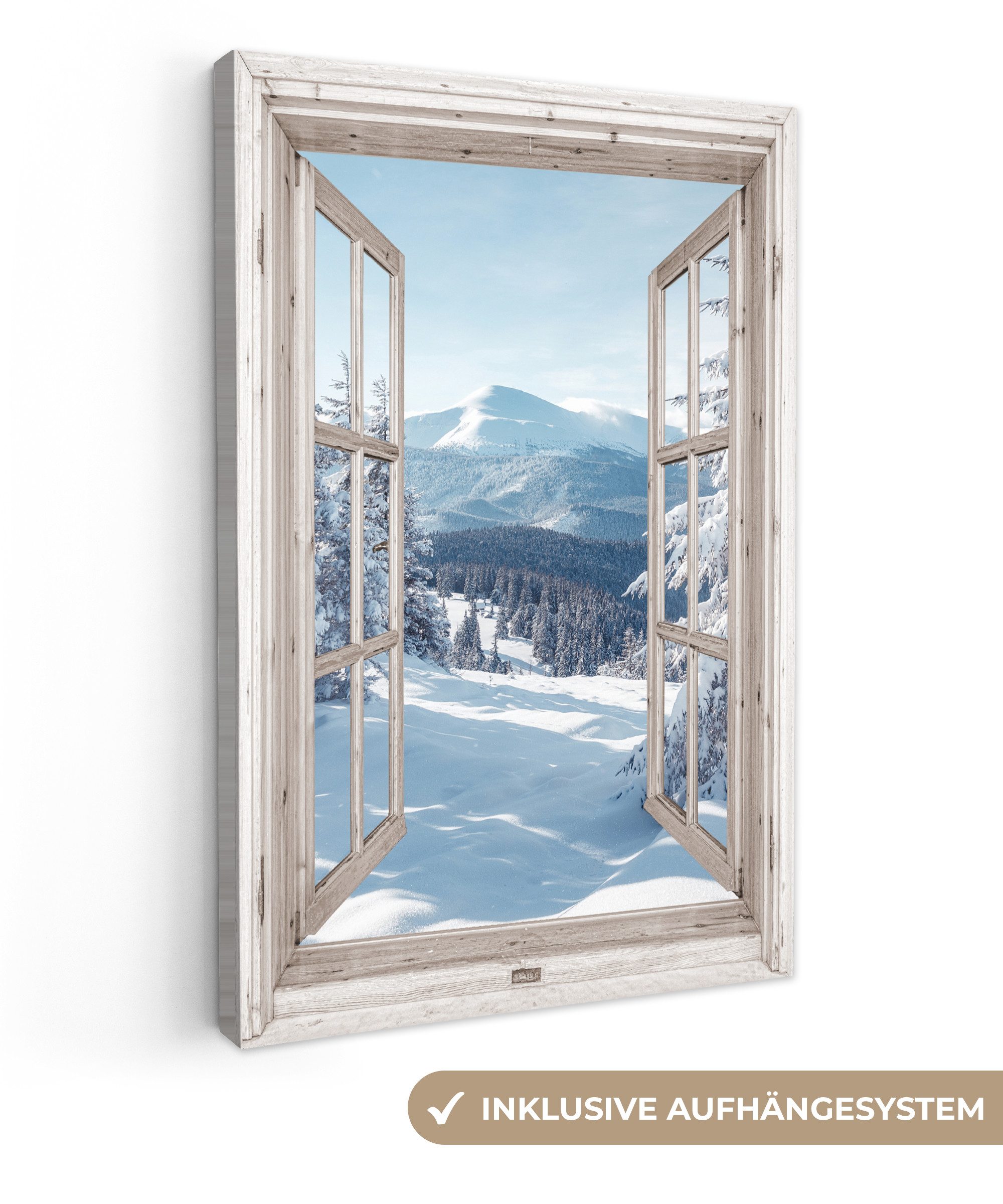 OneMillionCanvasses® Leinwandbild Fenster - Winter - Landschaft - Natur - B günstig online kaufen