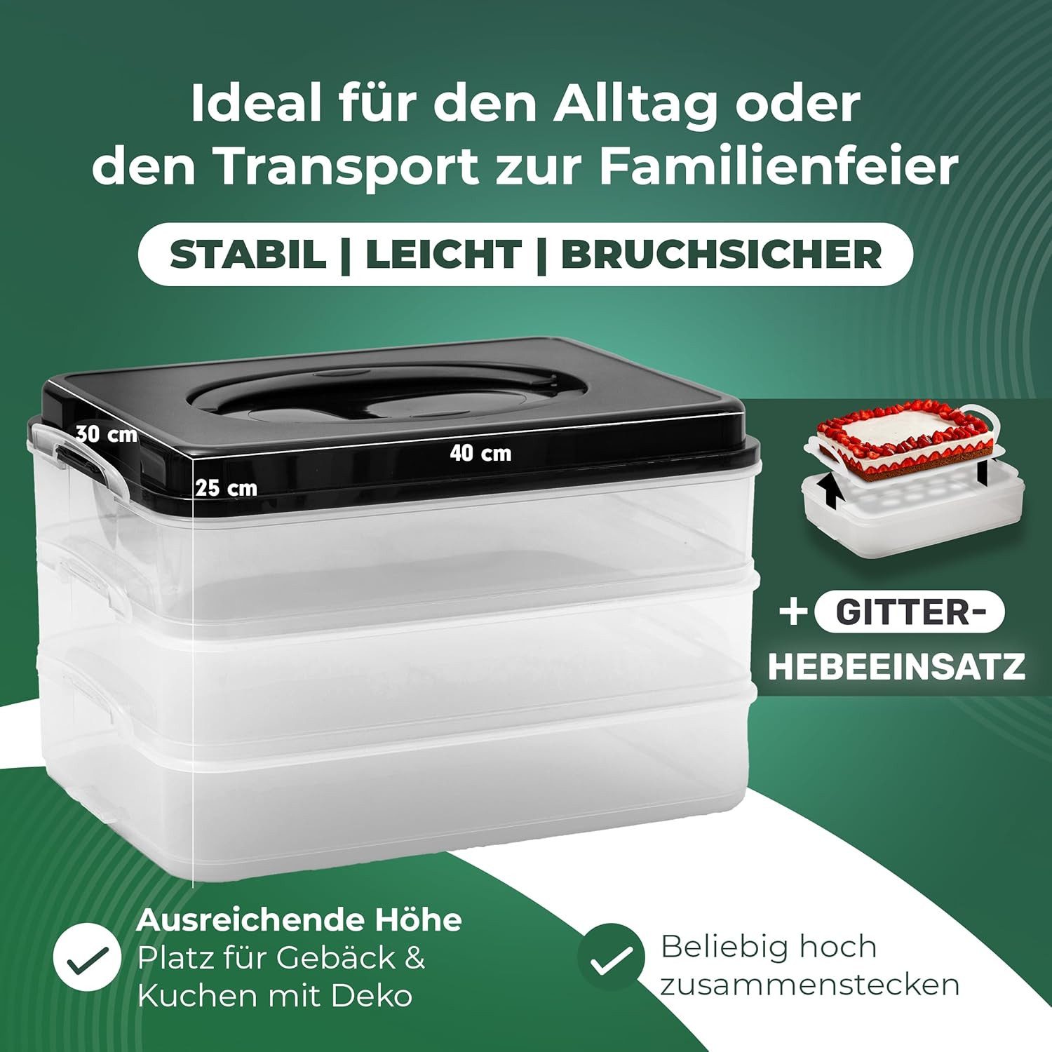 Novaliv Aufbewahrungsbox 31156-31157-31218-1x, Novaliv Kuchen-Transportbox mit einer Etage und Deckel und Einlage (Re – Bild 5 von 5