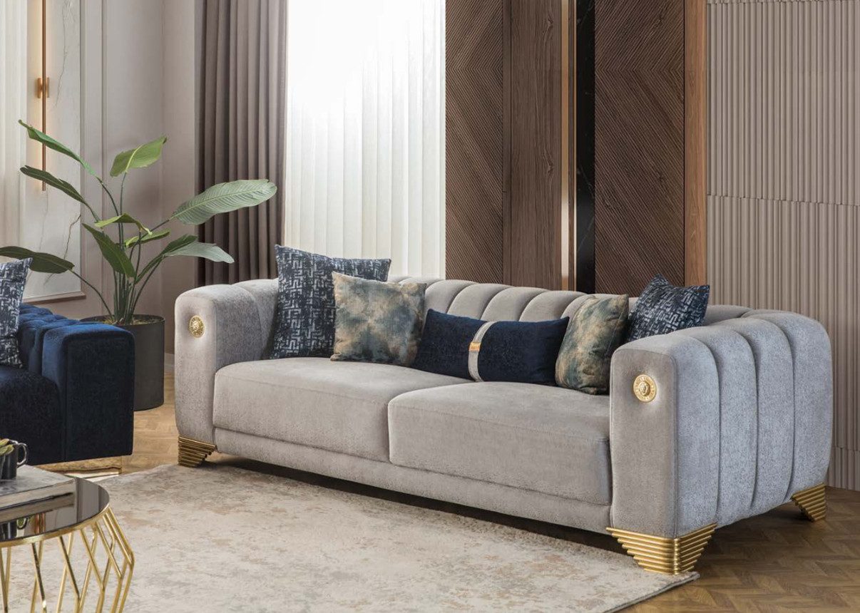 JVmoebel Polstergarnitur Modernes graues Sofa aus Textil mit elegantem Design, (1-tlg., 2x Sofas 3-Sitzer), Made in Europa