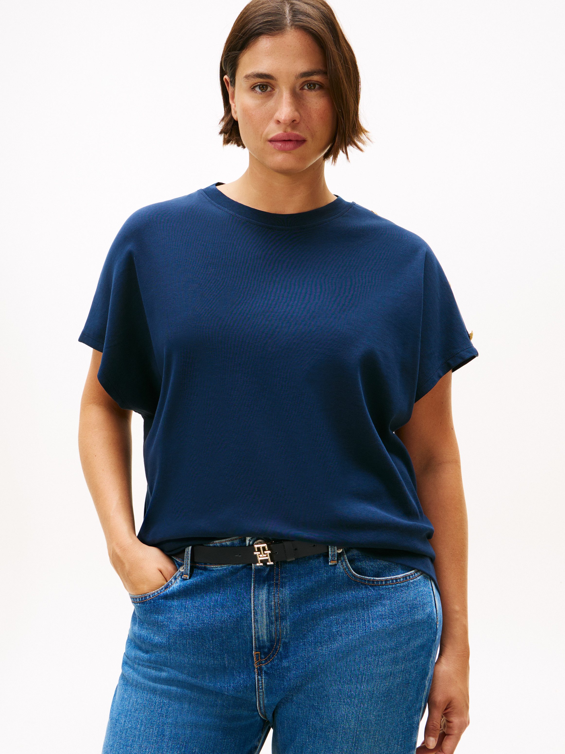 Tommy Hilfiger Curve Kurzarmshirt CRV GOLD BUTTON SS TEE in großen Größen günstig online kaufen