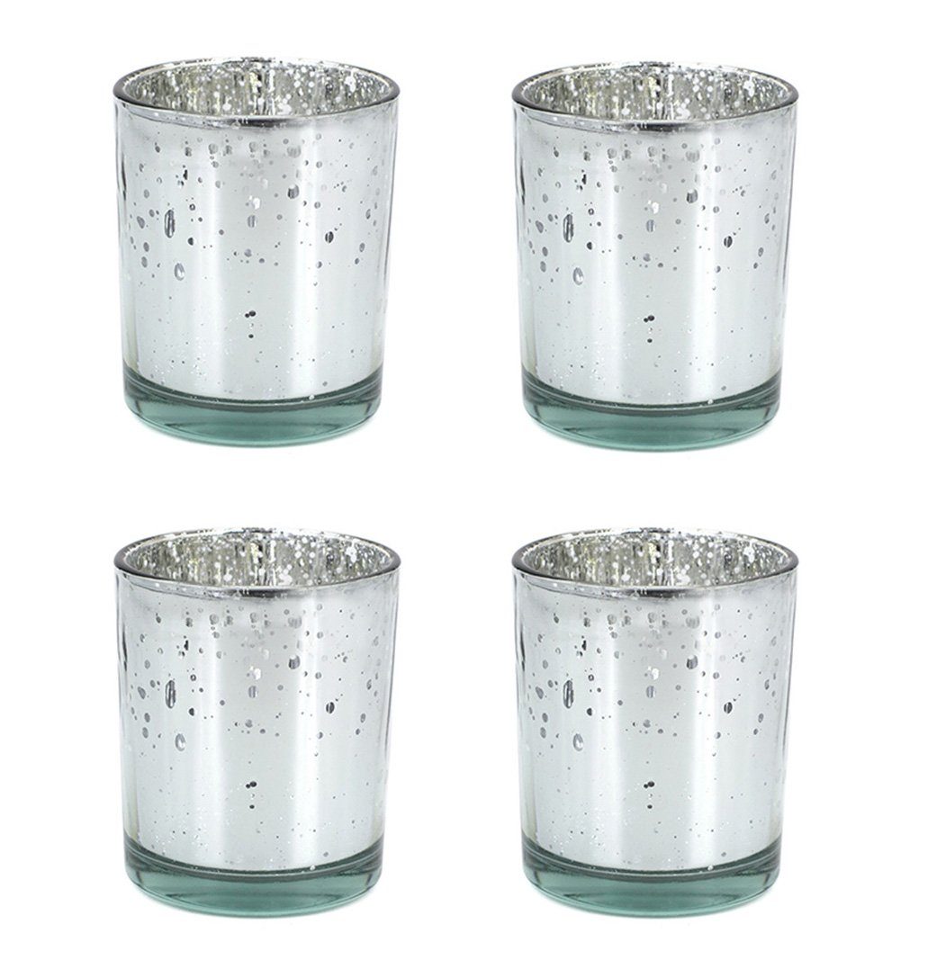Creativery Teelichthalter, Teelichthalter 6x7,2cm Glas silber 4er Set