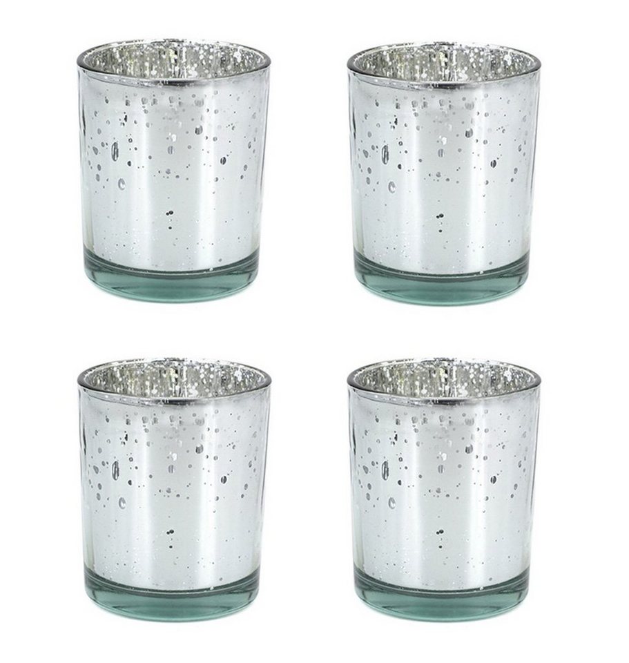 Creativery Teelichthalter, Set Glas silber 4er 6x7,2cm Teelichthalter
