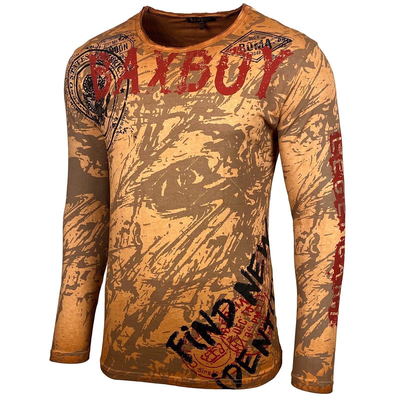 Baxboy Longshirt Baxboy Herren Longsleeve T-Shirt Moderner Männer Langarmshirt B-701 Camel