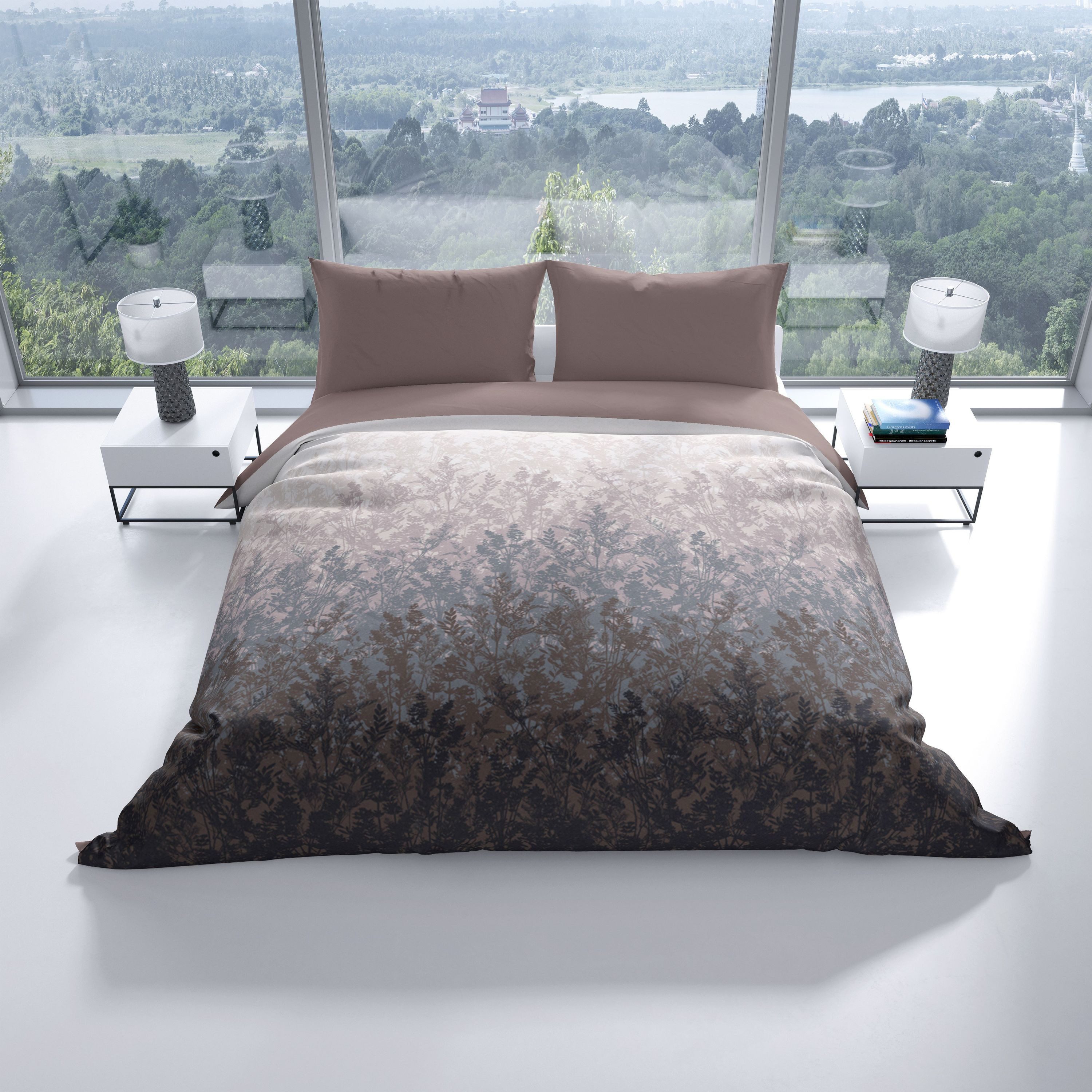Leonado Vicenti Bettwäsche Baumwolle fein gewebt, Baumwolle, 2 teilig, florales Design mit sanftem Farbverlauf in beige braun schwarz – Bild 5 von 5