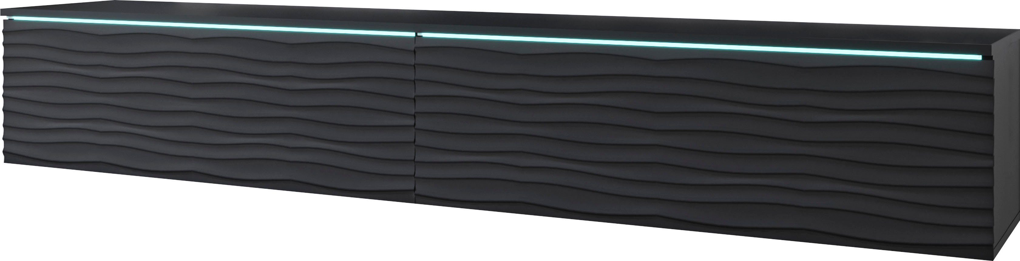 Lowboard besonderer Vera, mit matt graphite Strukturfront, matt 180 graphite stehend schwarz schwarz cm geriffelt Breite INOSIGN hängend und |