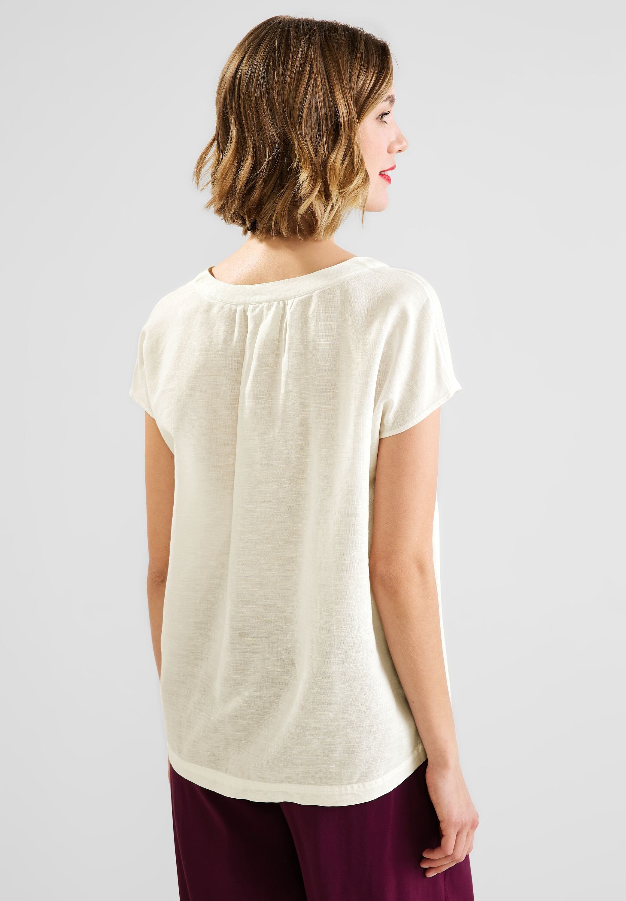 STREET ONE Shirtbluse Street One Leinenmix Blusenshirt in Off White (1-tlg)  Nicht Vorhanden, Leinen-Baumwolle-Mix