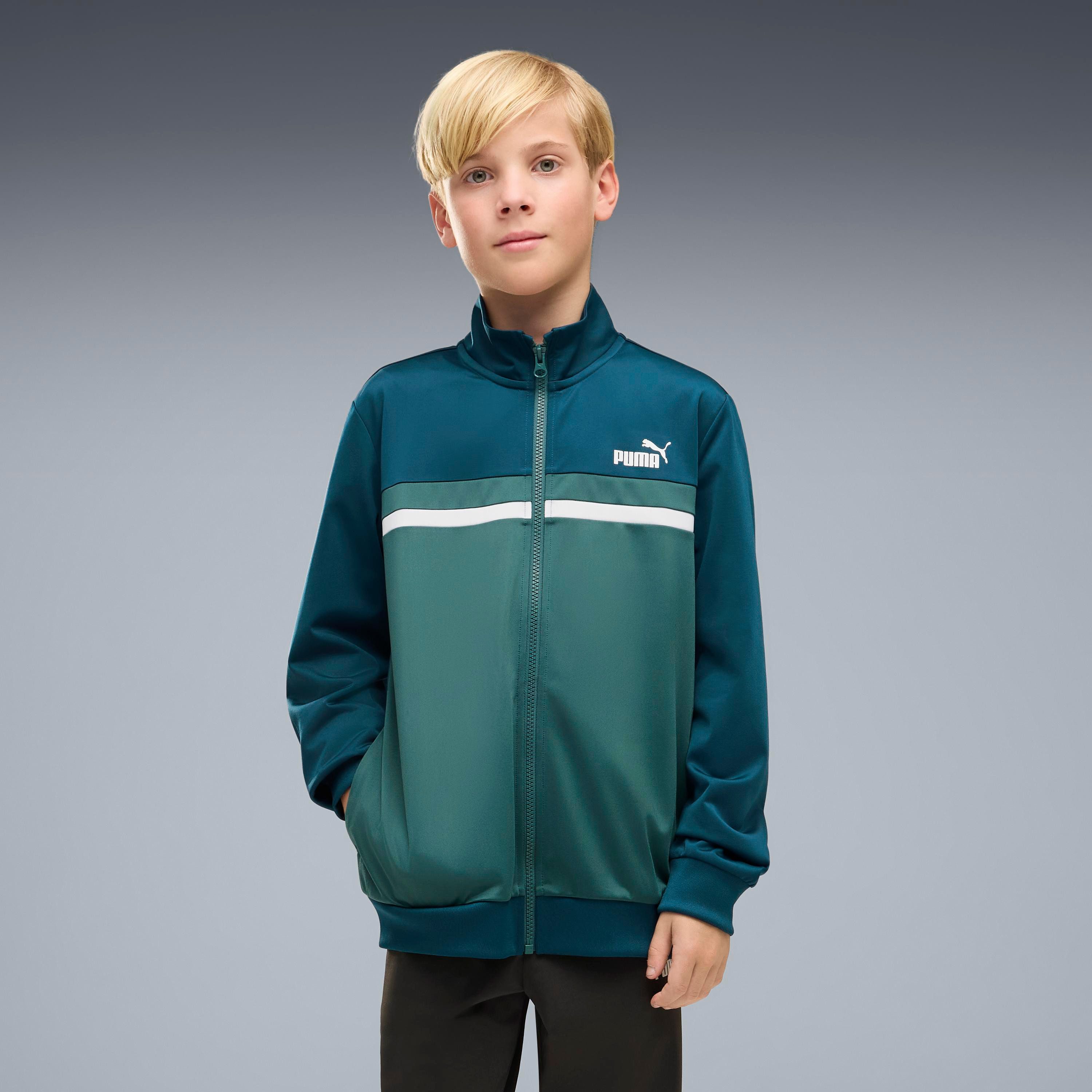 PUMA Trainingsanzug POLY COLORBLOCK SUIT B (2-tlg), zweiteiliges Set, mit Reißverschluss am Oberteil, aus Polyester